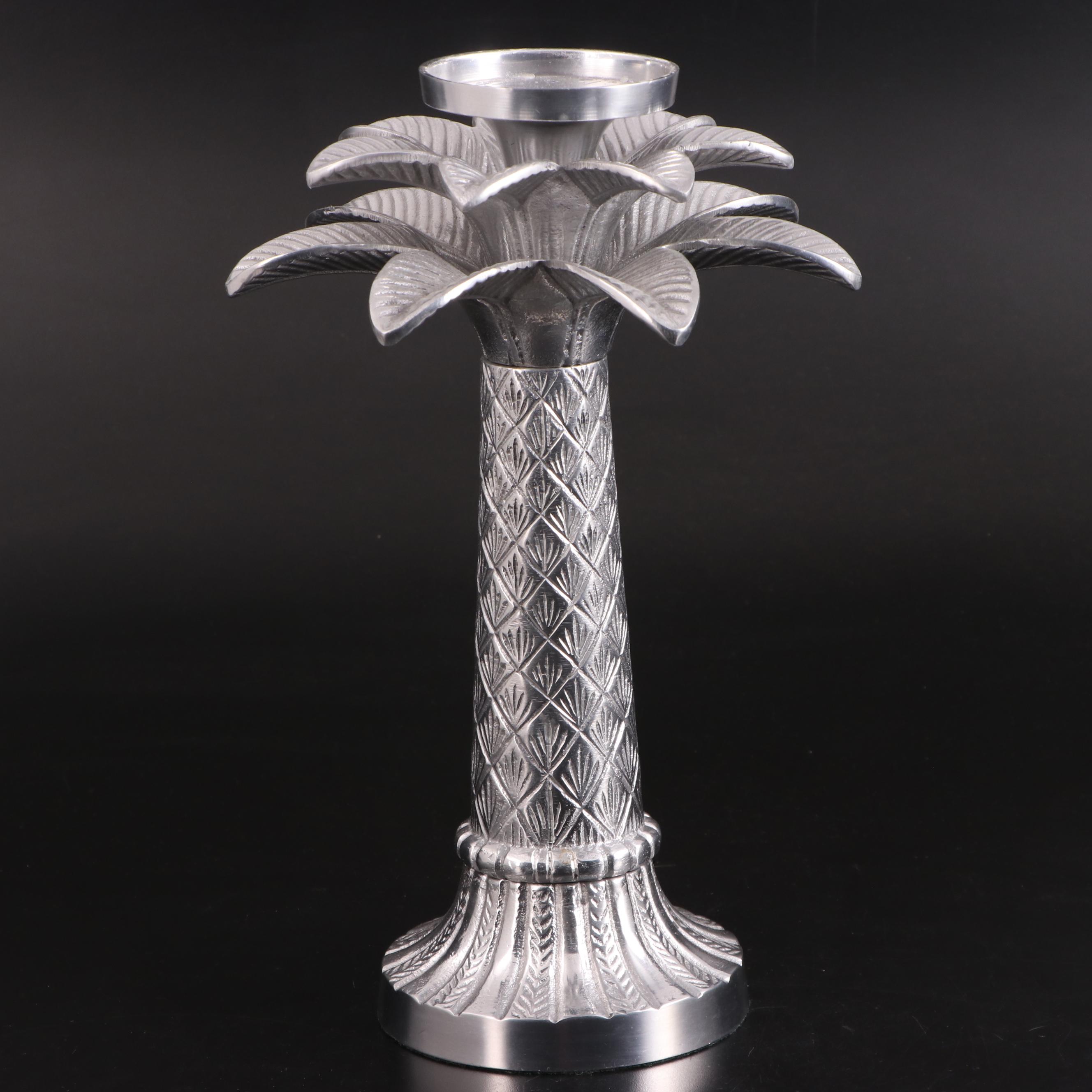 Holland Boone Polished Pewter Palm Tree Candlesticks
