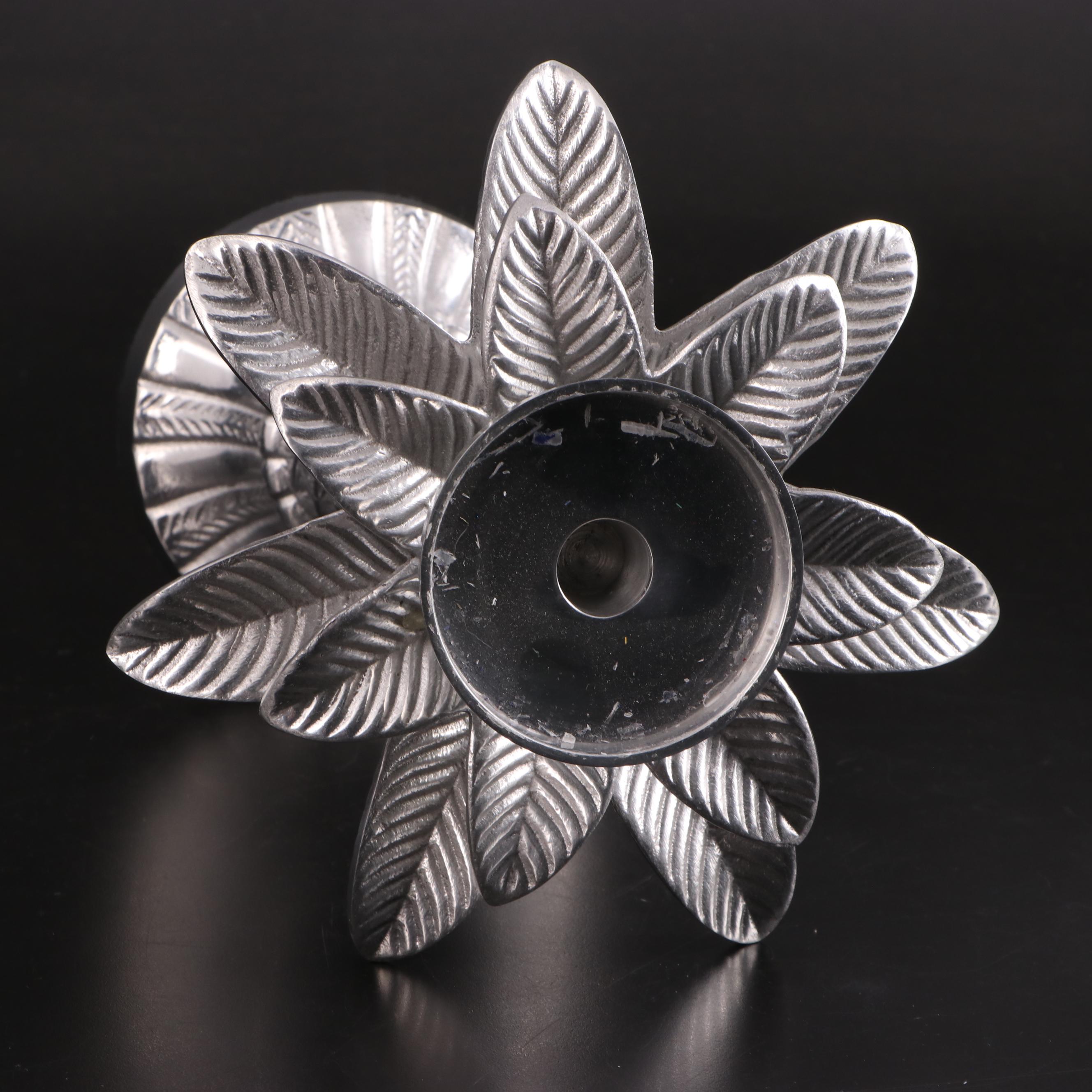 Holland Boone Polished Pewter Palm Tree Candlesticks