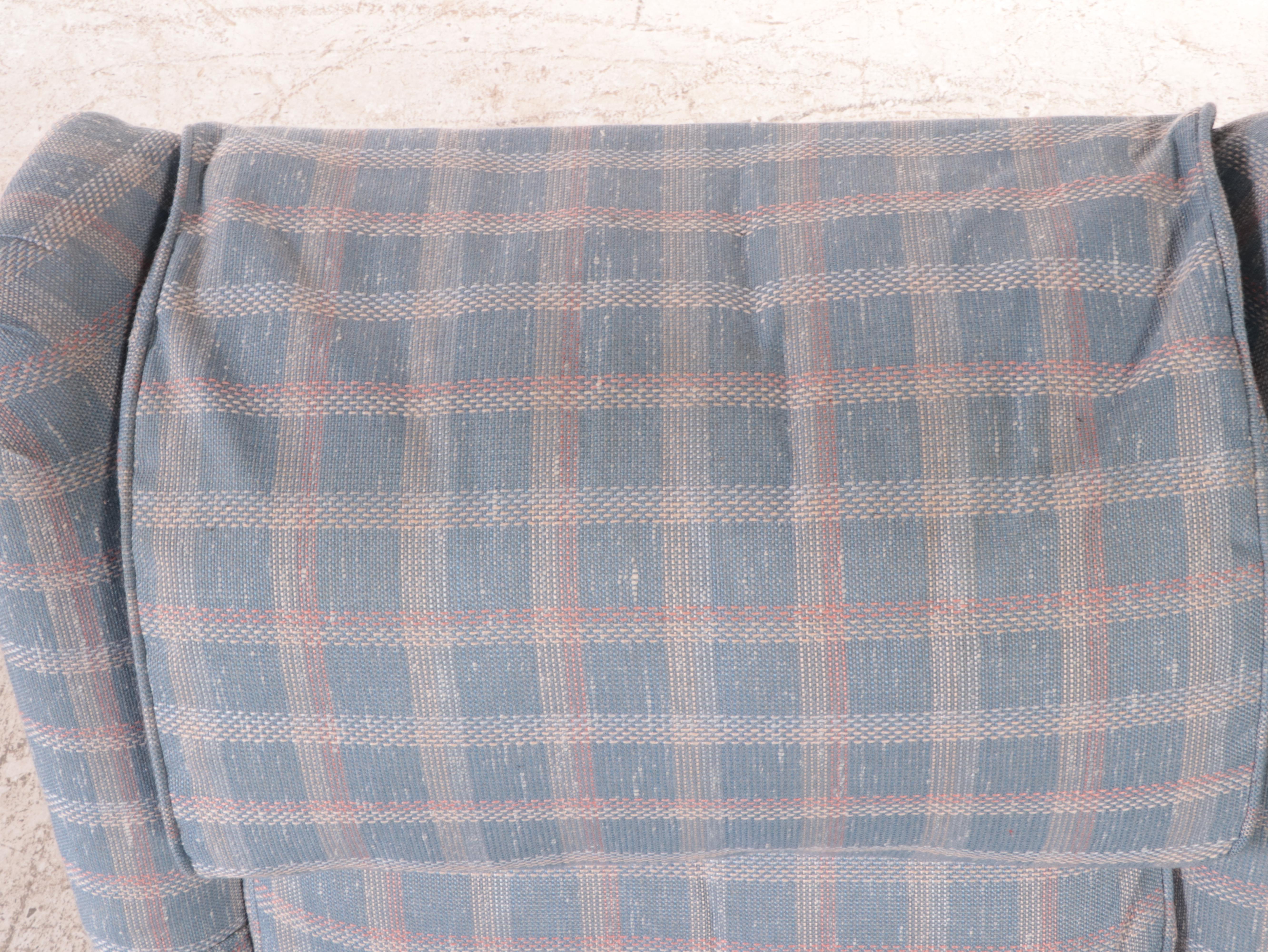 Ethan Allen Plaid Upholstered Wing-Back Lounge Chair