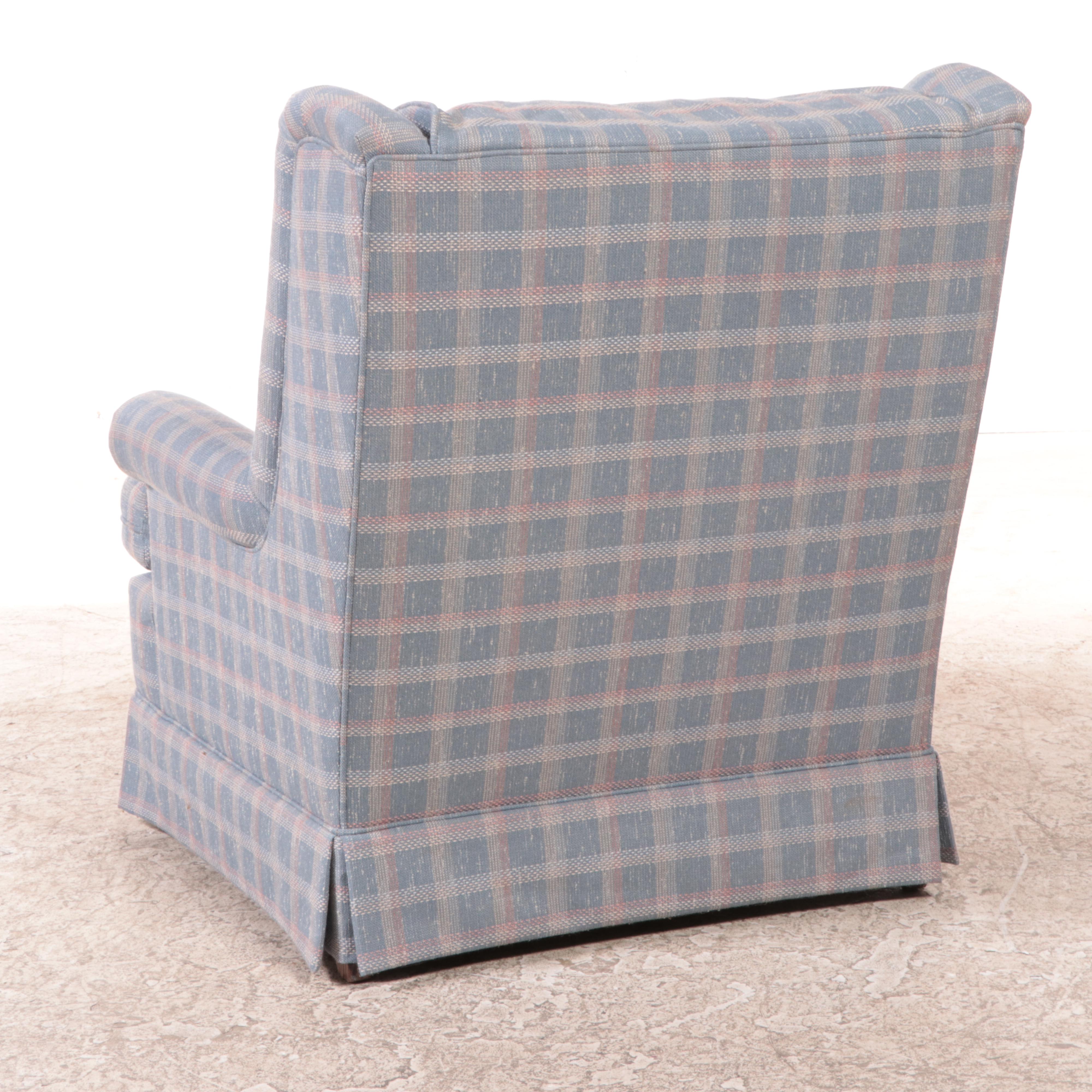 Ethan Allen Plaid Upholstered Wing-Back Lounge Chair