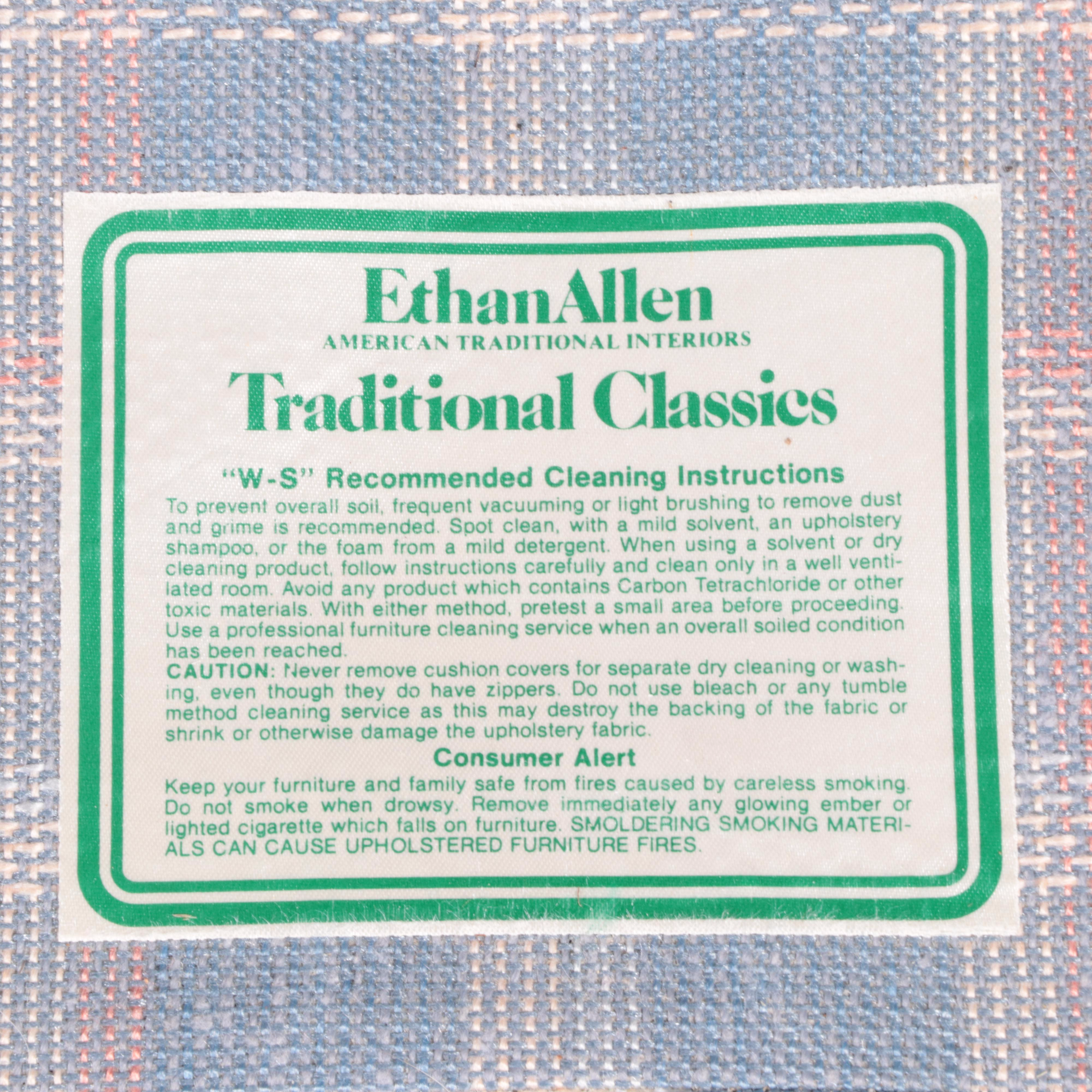 Ethan Allen Plaid Upholstered Wing-Back Lounge Chair