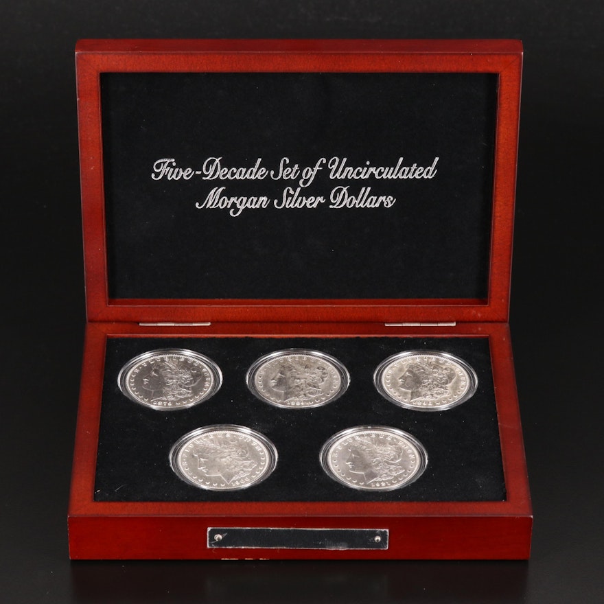 "Five-Decade Set of Uncirculated Morgan Silver Dollars" Coin Set
