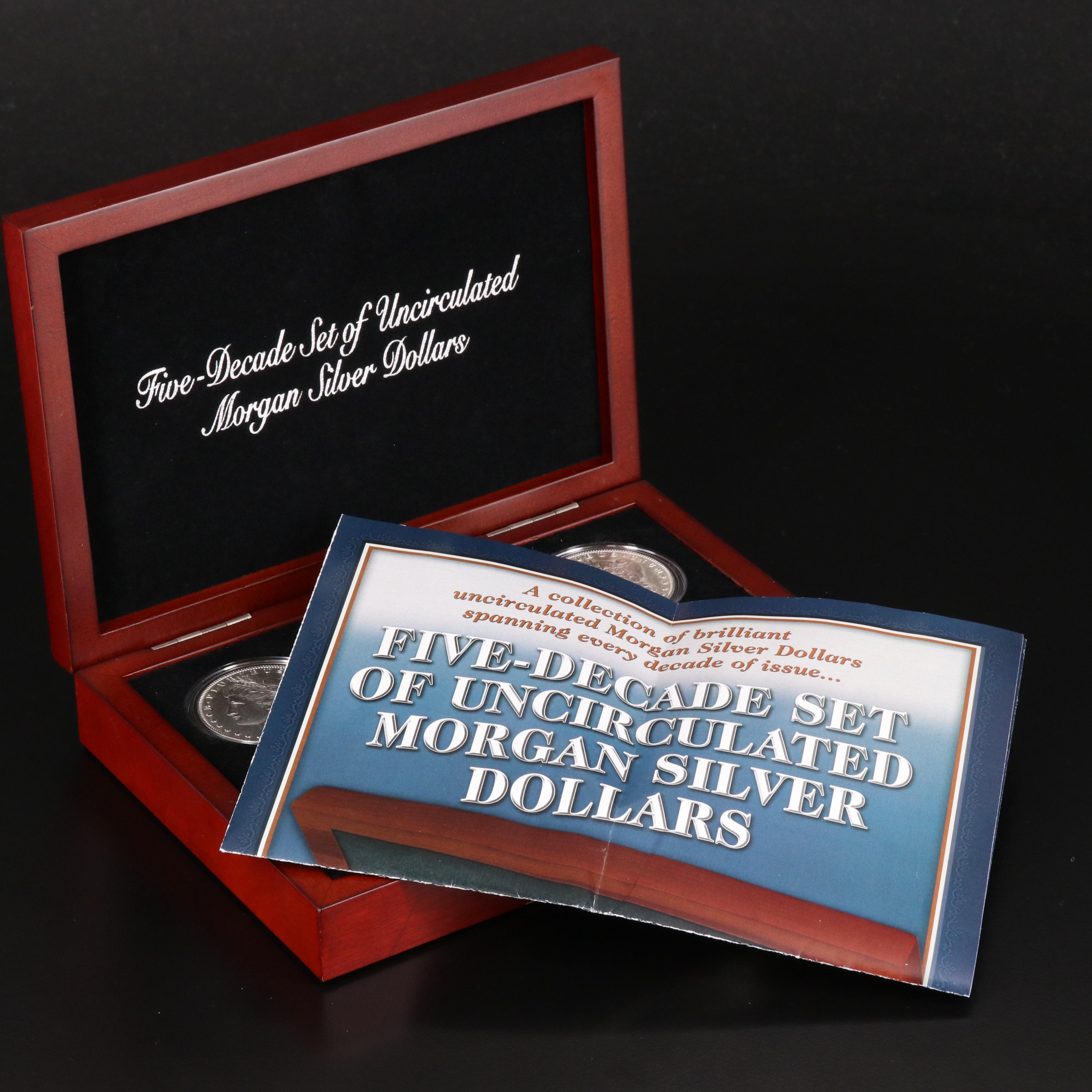 "Five-Decade Set of Uncirculated Morgan Silver Dollars" Coin Set