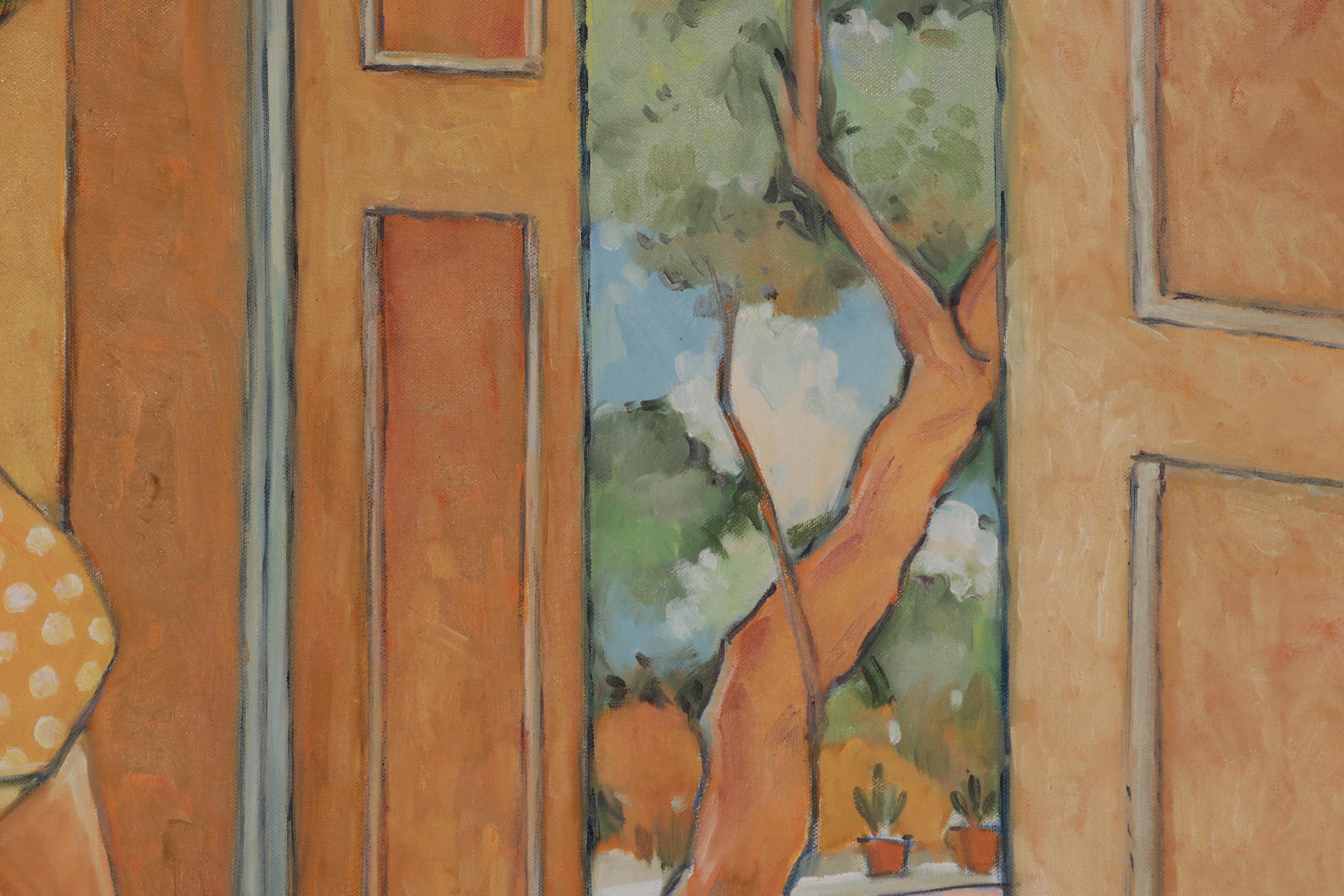 Oil Painting of Figure Looking Out Door
