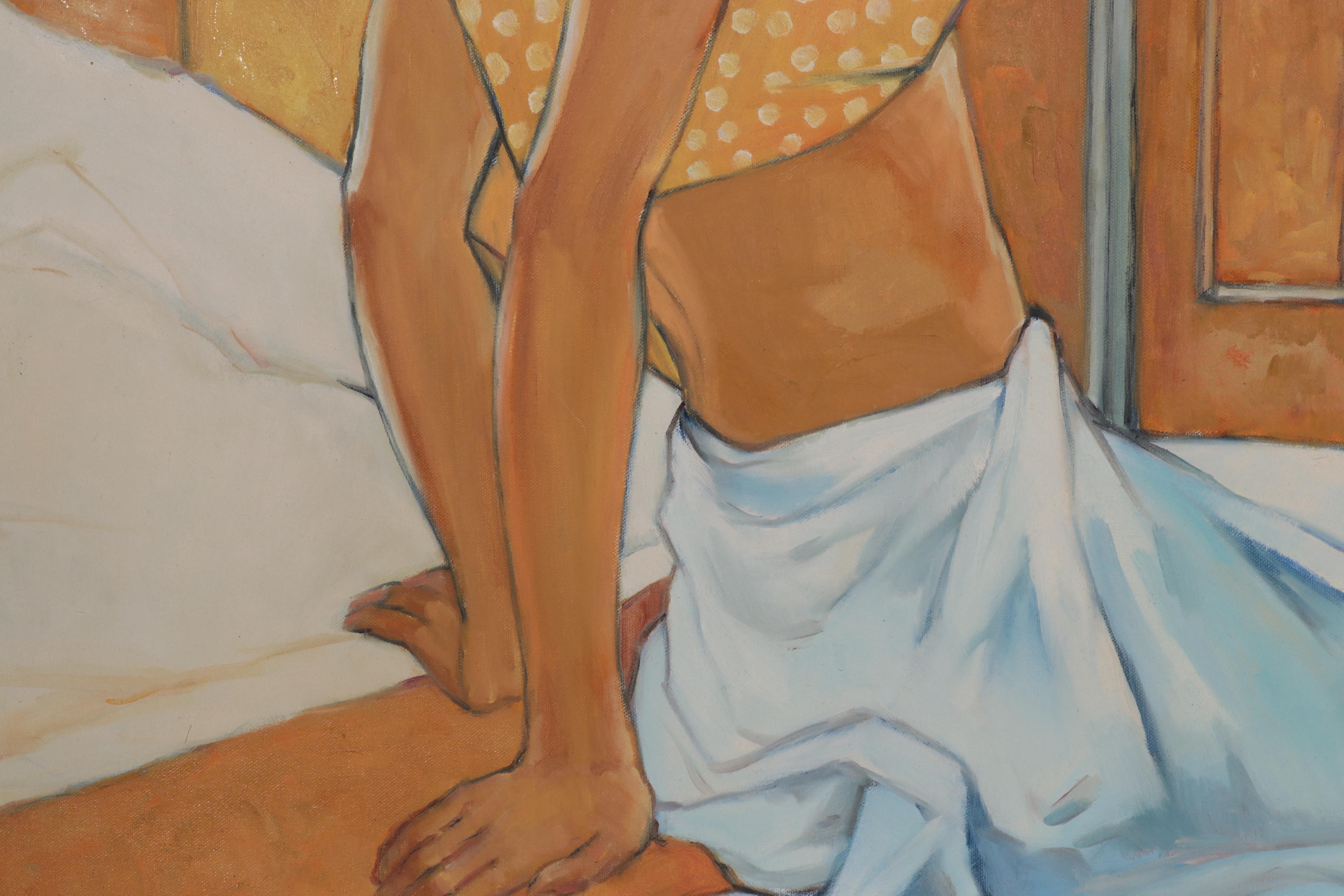 Oil Painting of Figure Looking Out Door