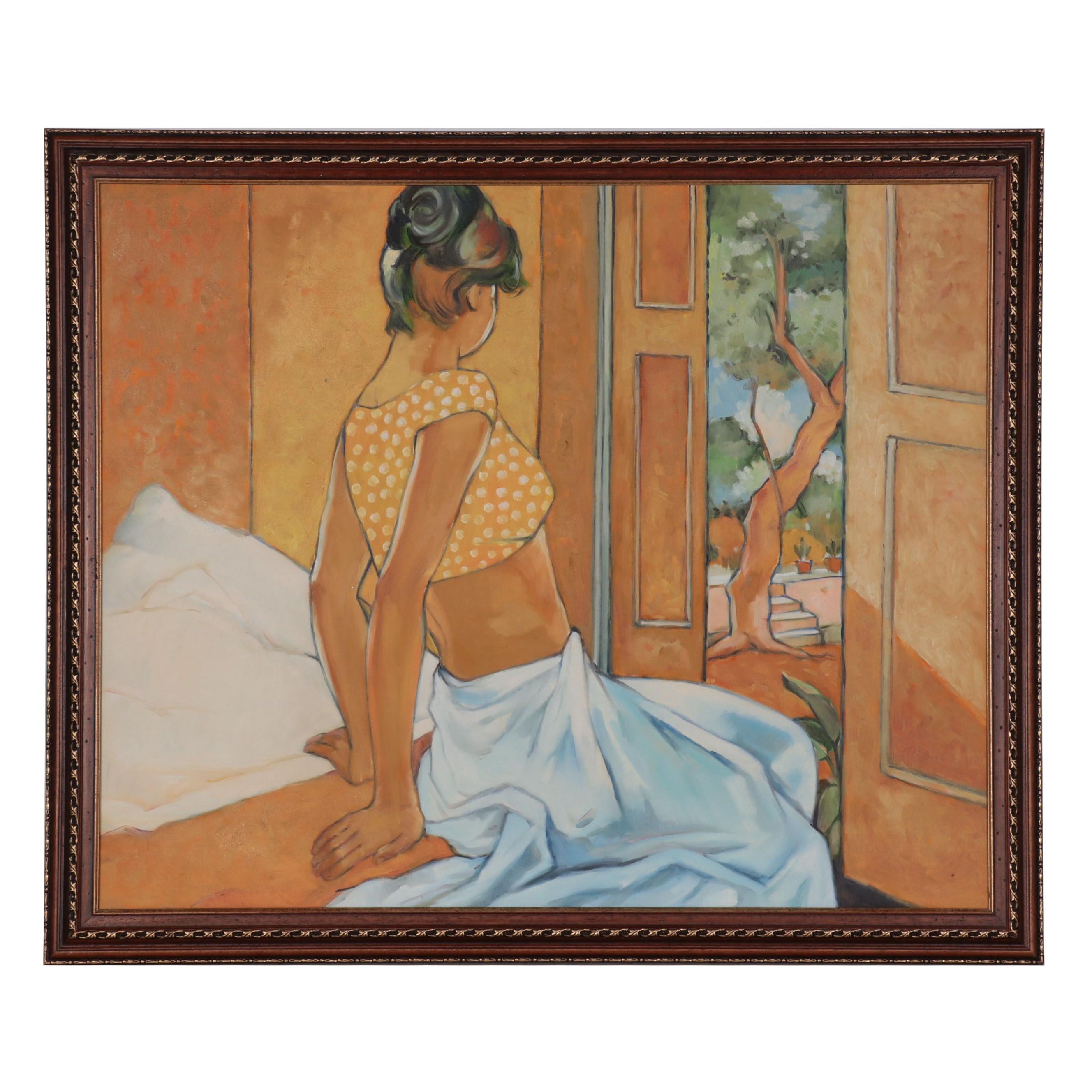 Oil Painting of Figure Looking Out Door