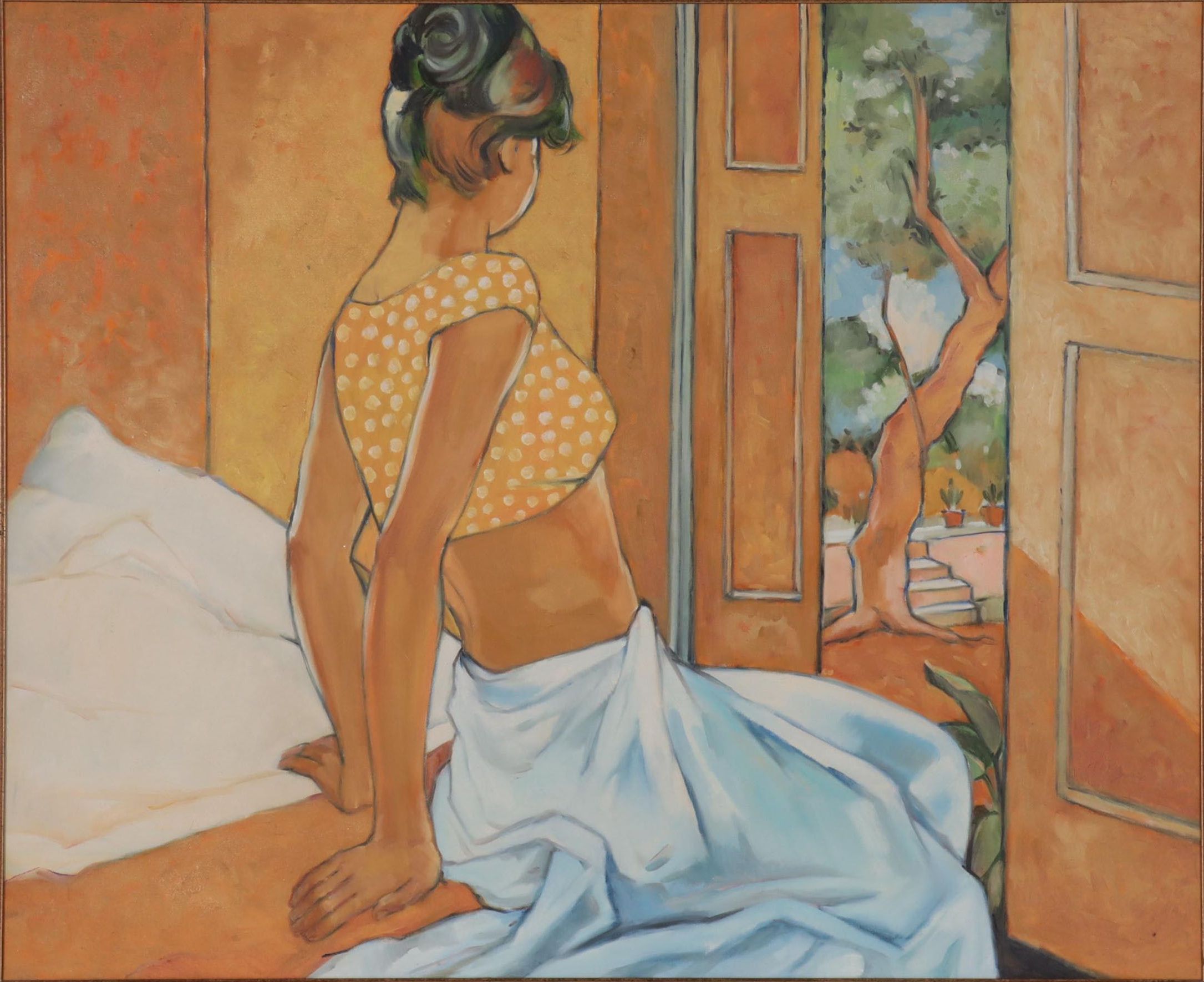 Oil Painting of Figure Looking Out Door