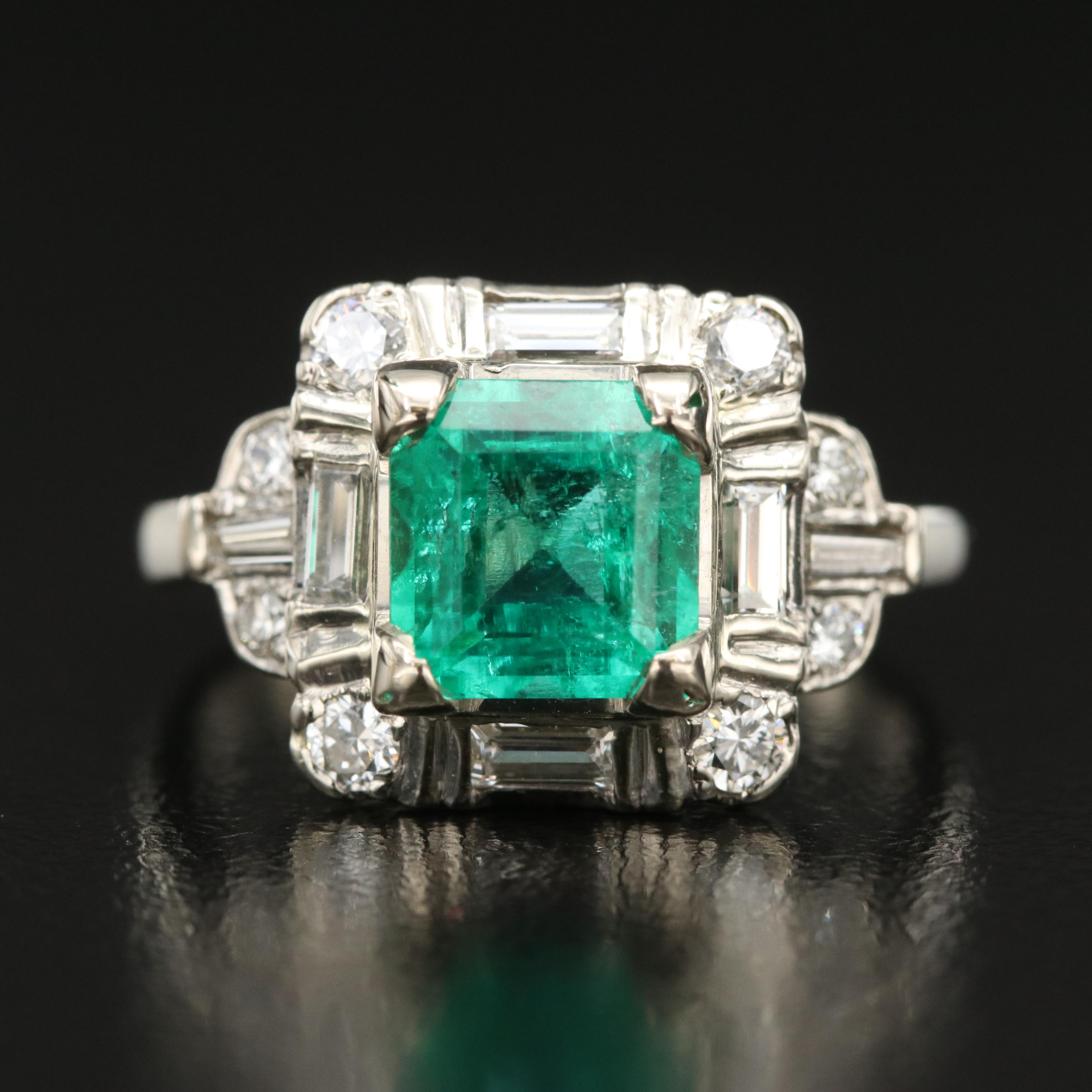 Art Deco 14K 2.04 CT Emerald and Diamond Ring