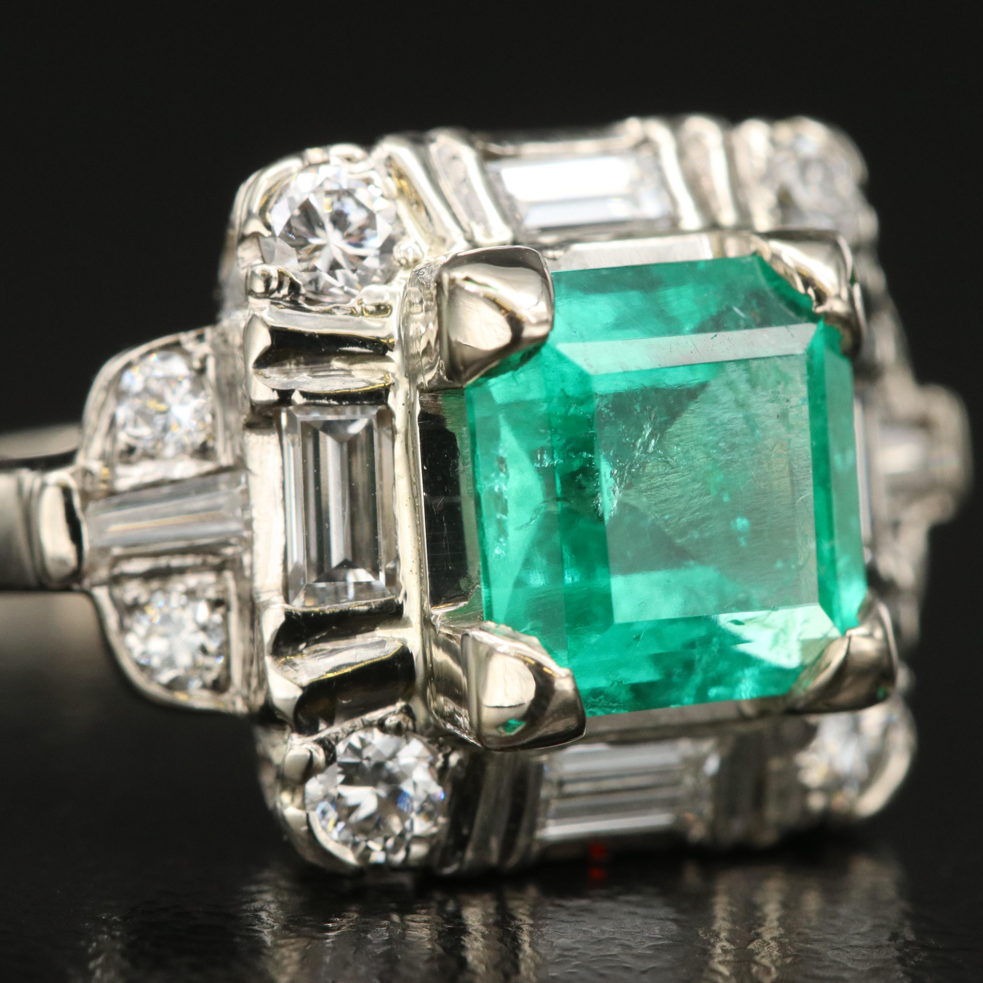 Art Deco 14K 2.04 CT Emerald and Diamond Ring