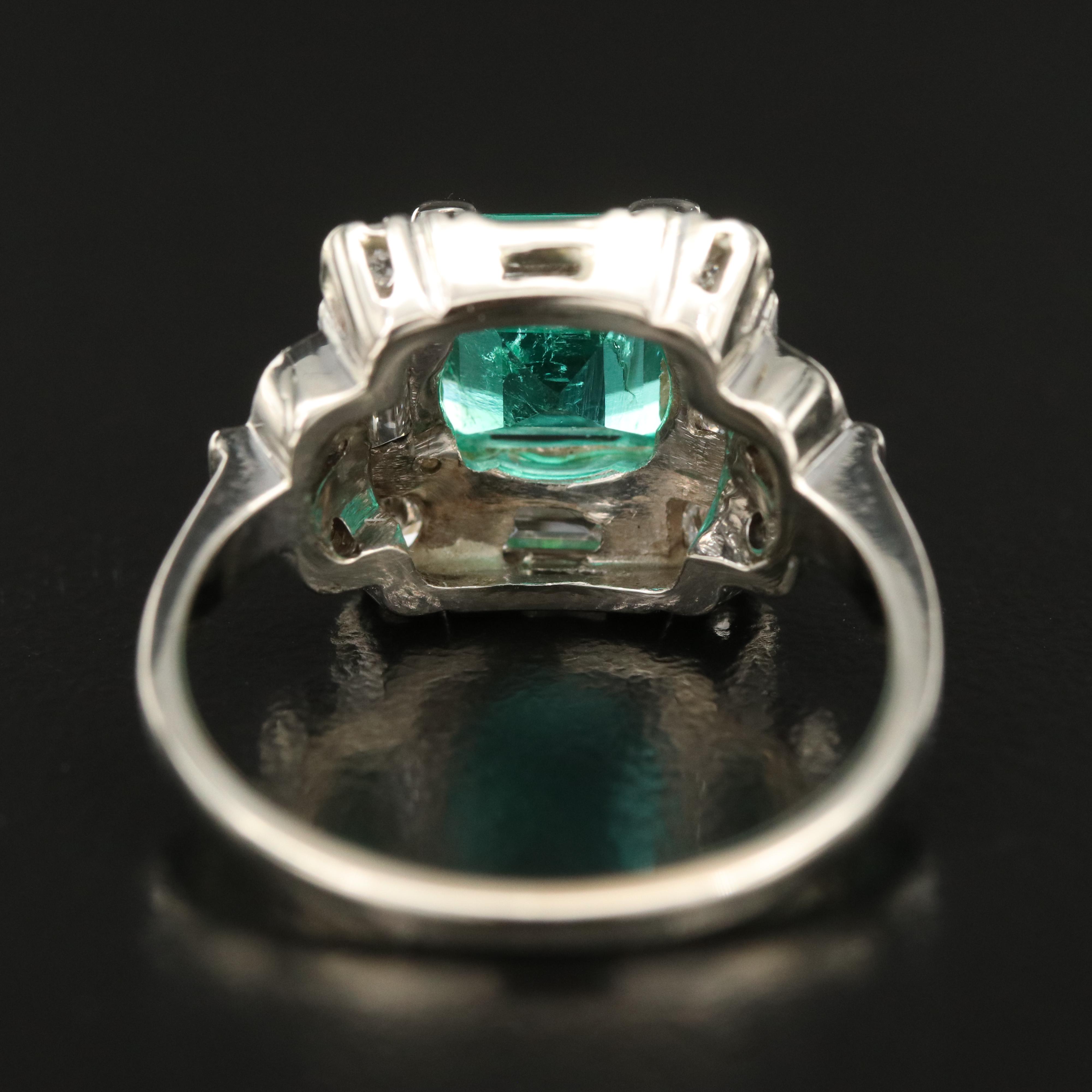 Art Deco 14K 2.04 CT Emerald and Diamond Ring