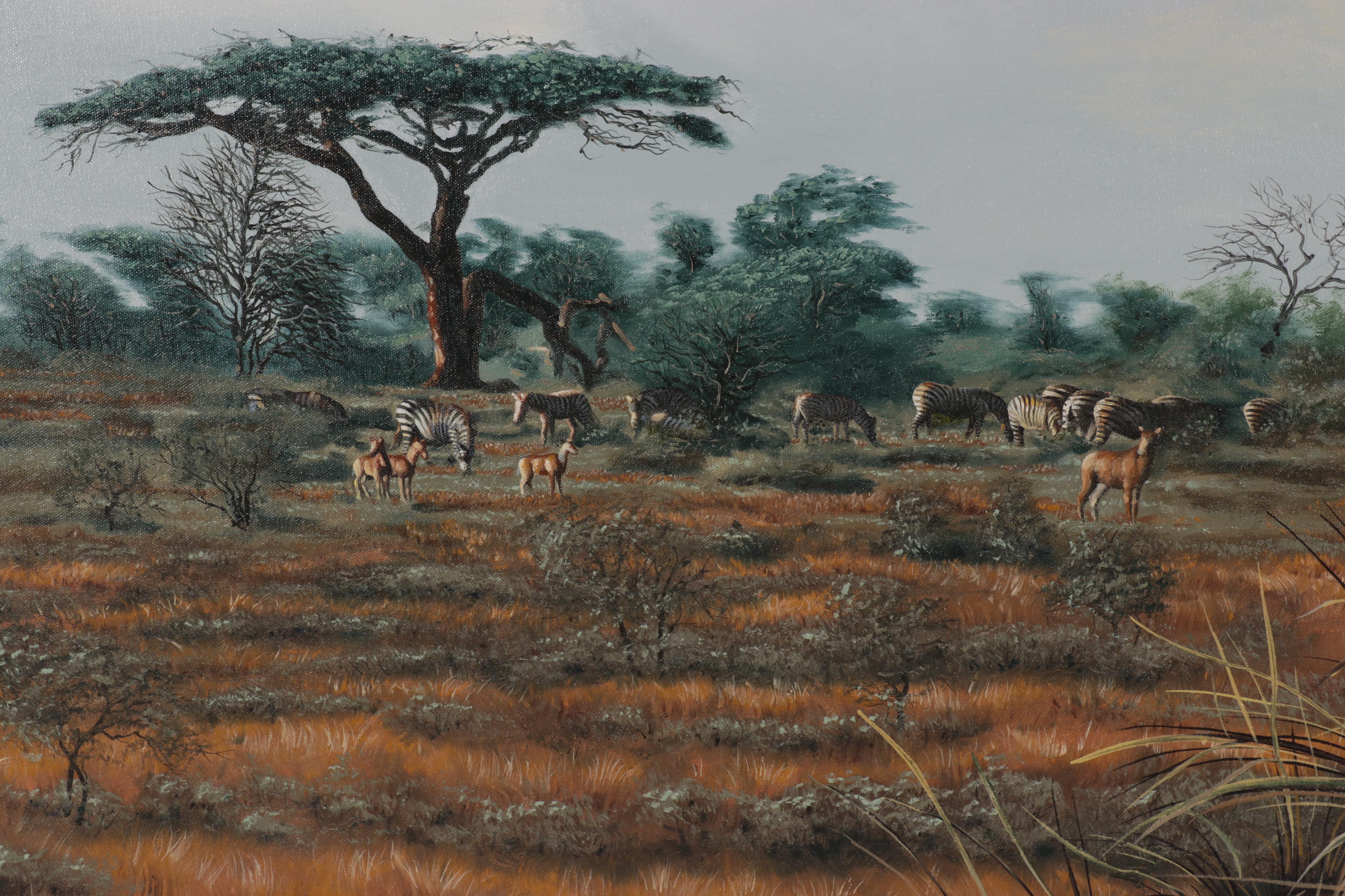 Donald Rust Oil Painting of Lions, 1992