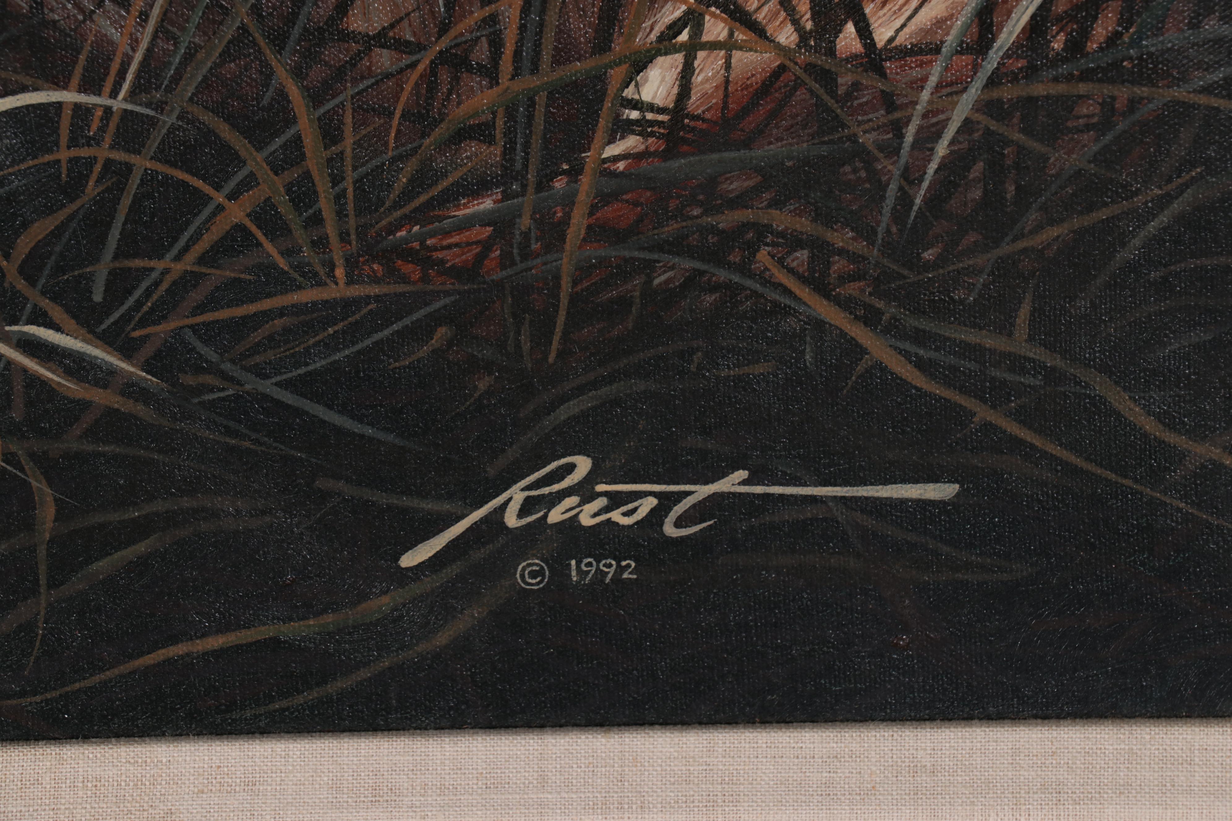 Donald Rust Oil Painting of Lions, 1992