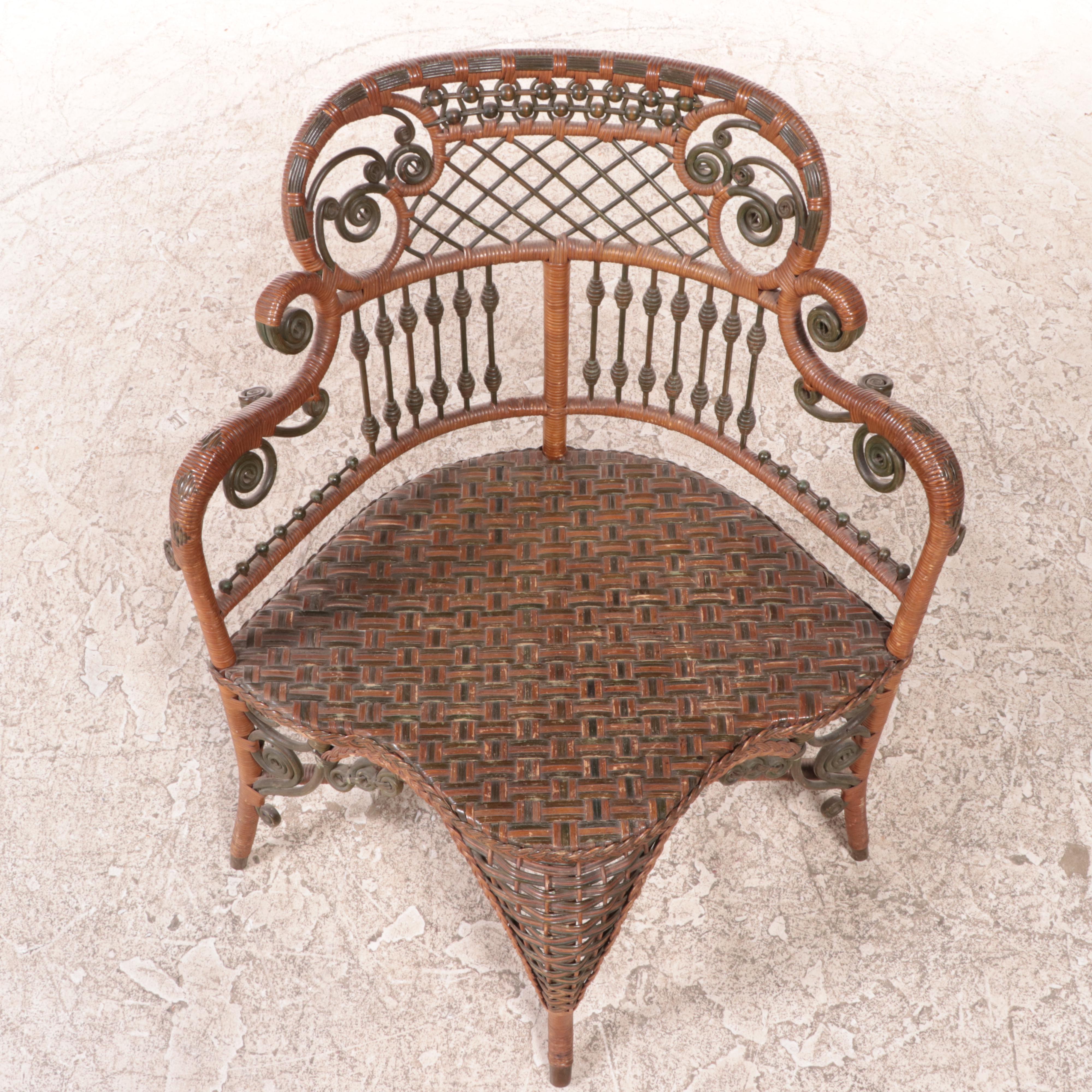 Heywood Brothers and Wakefield Company Late Victorian Wicker Corner Armchair