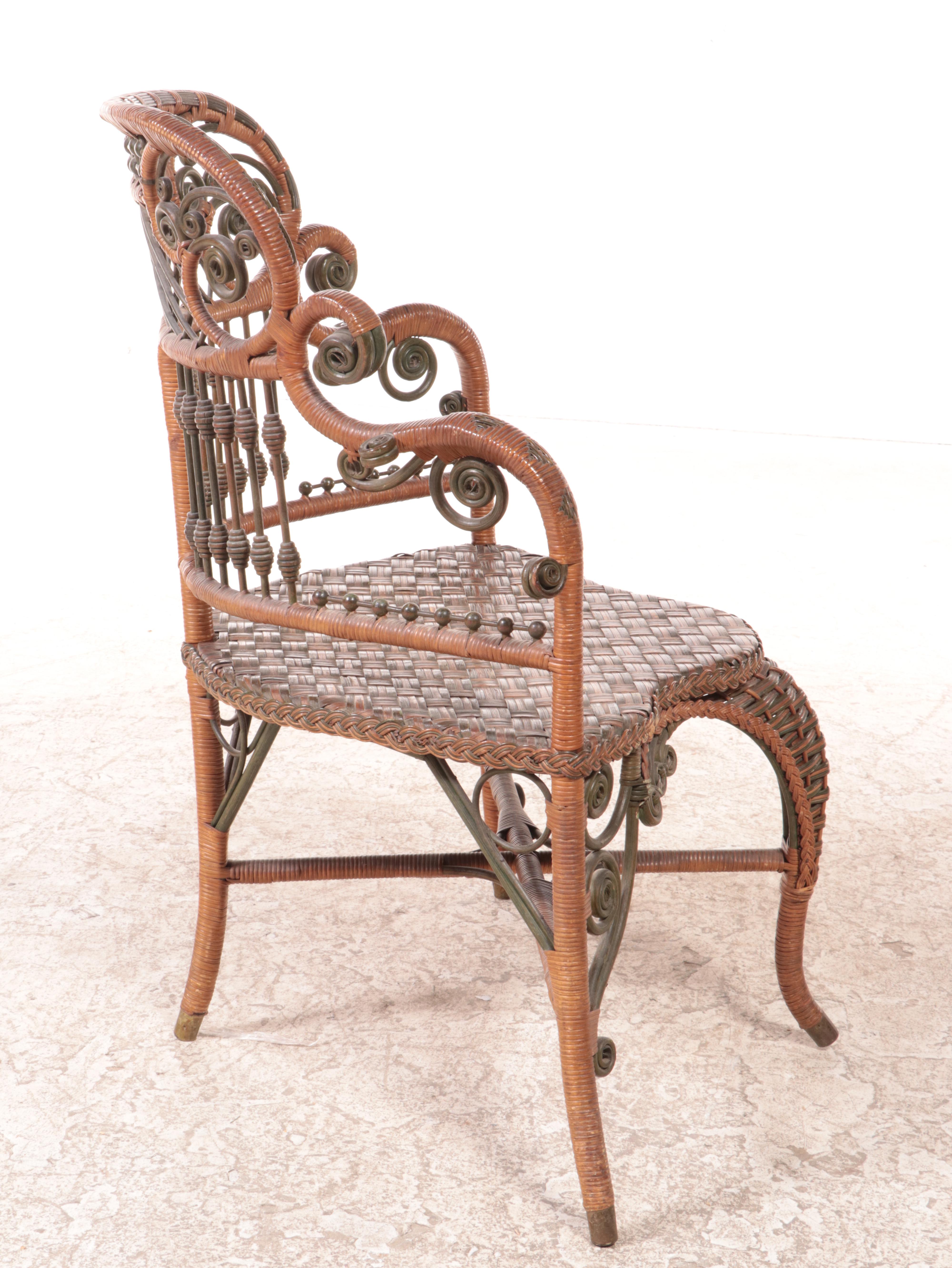 Heywood Brothers and Wakefield Company Late Victorian Wicker Corner Armchair