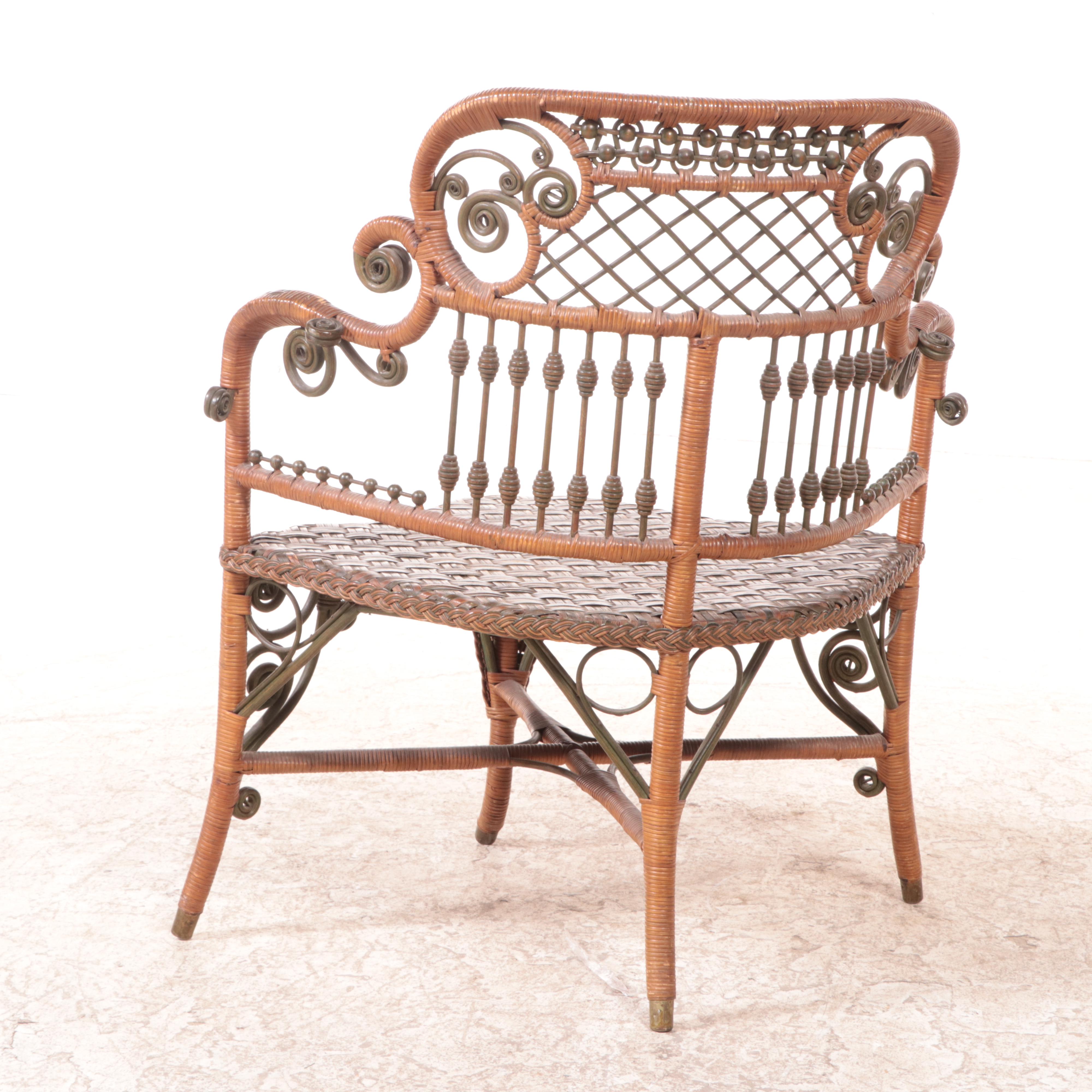 Heywood Brothers and Wakefield Company Late Victorian Wicker Corner Armchair