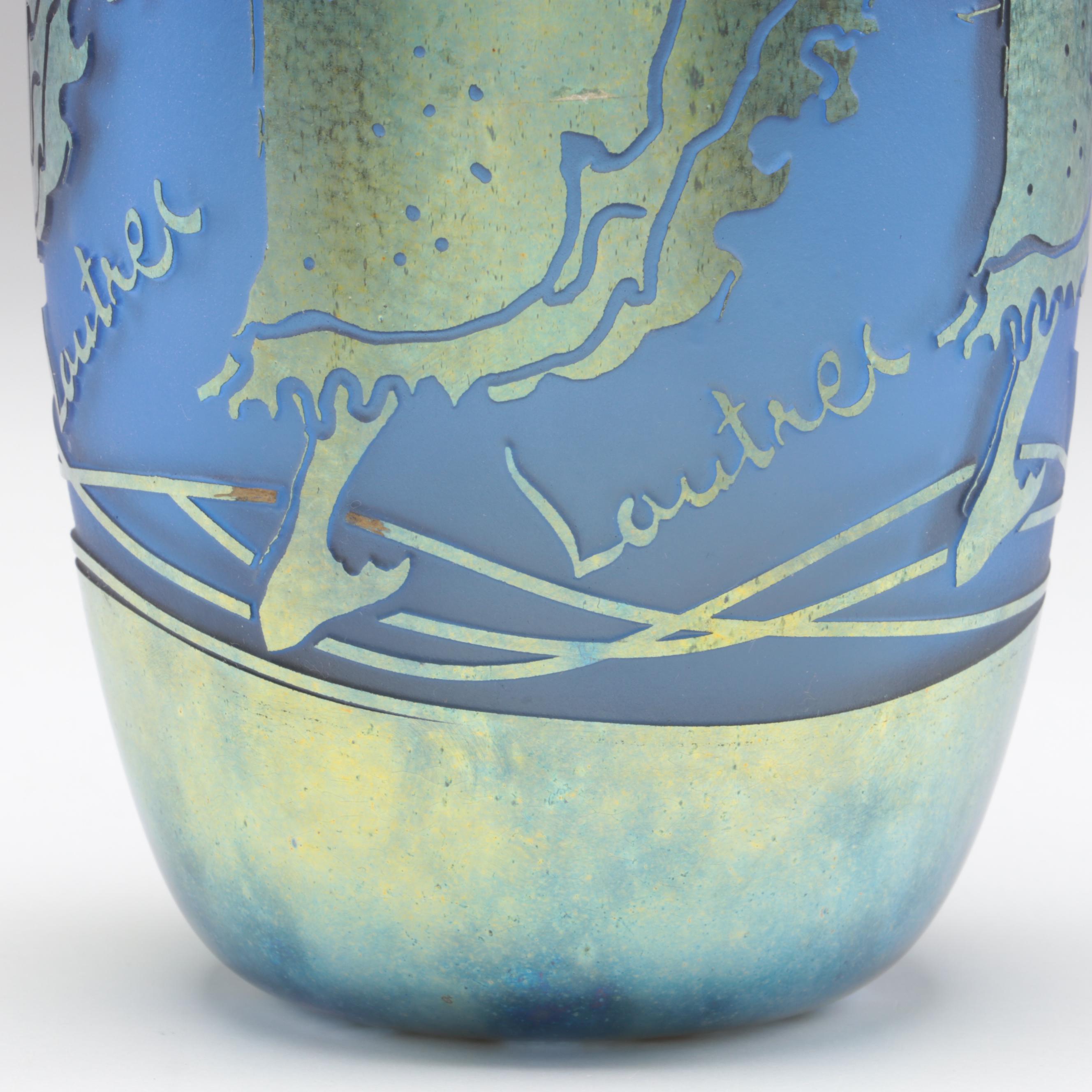 William Brioni Fellerman "Lautrec" Iridescent Sandblasted Figural Art Glass Vase