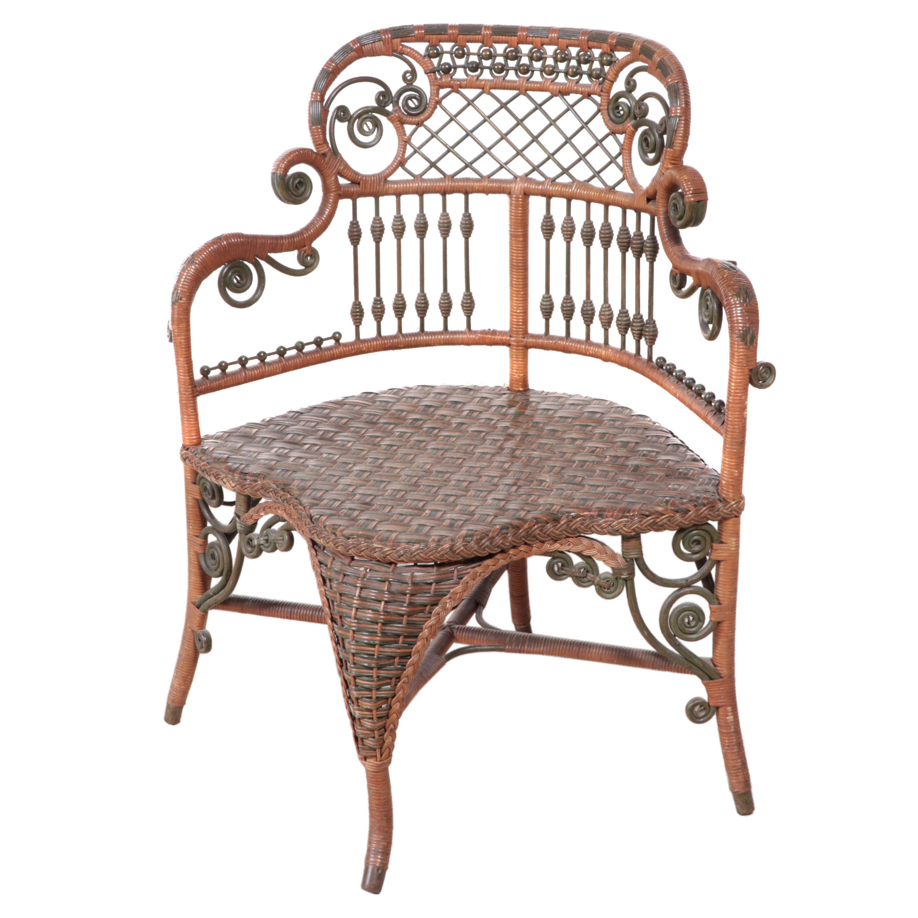 Heywood Brothers and Wakefield Company Late Victorian Wicker Corner Armchair