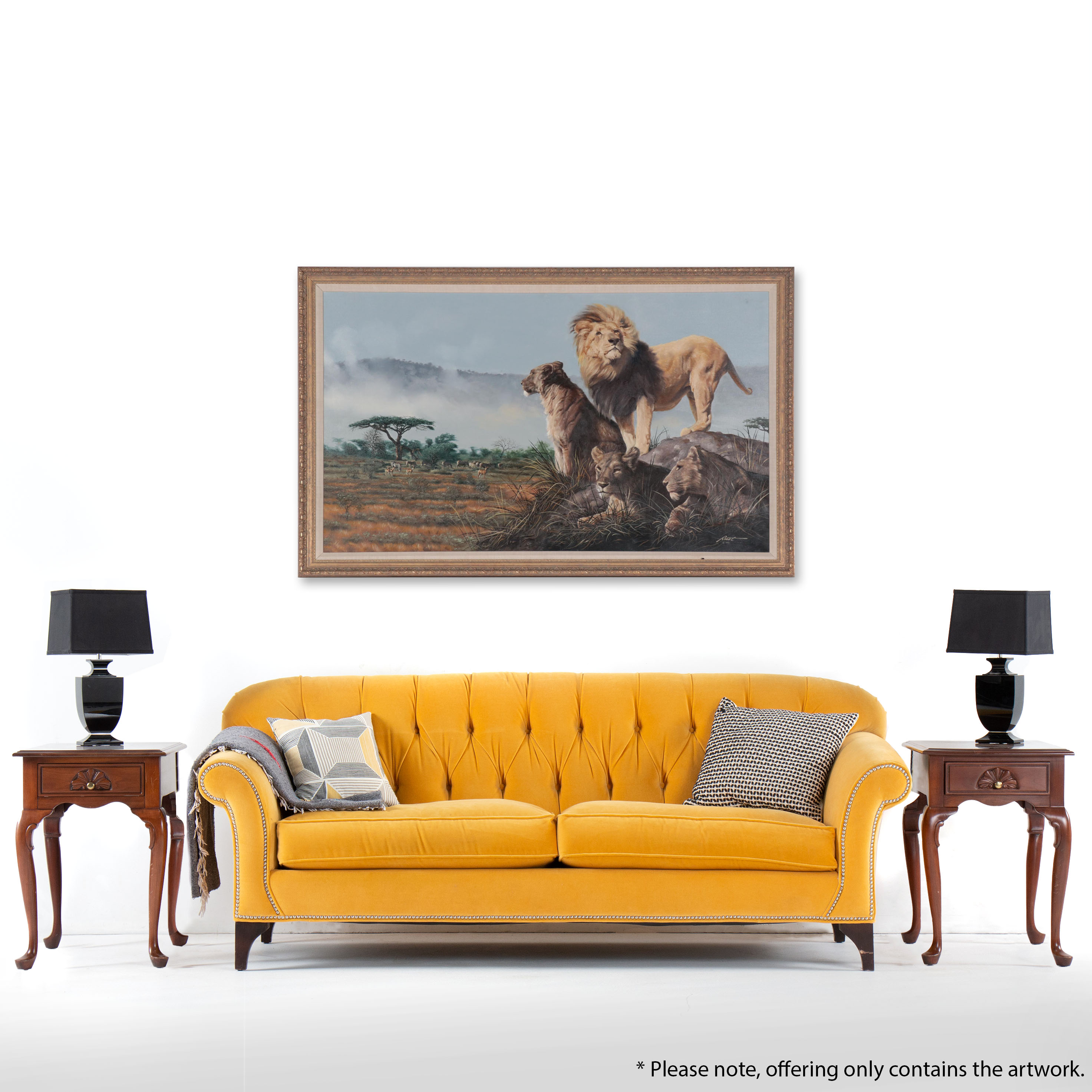 Donald Rust Oil Painting of Lions, 1992