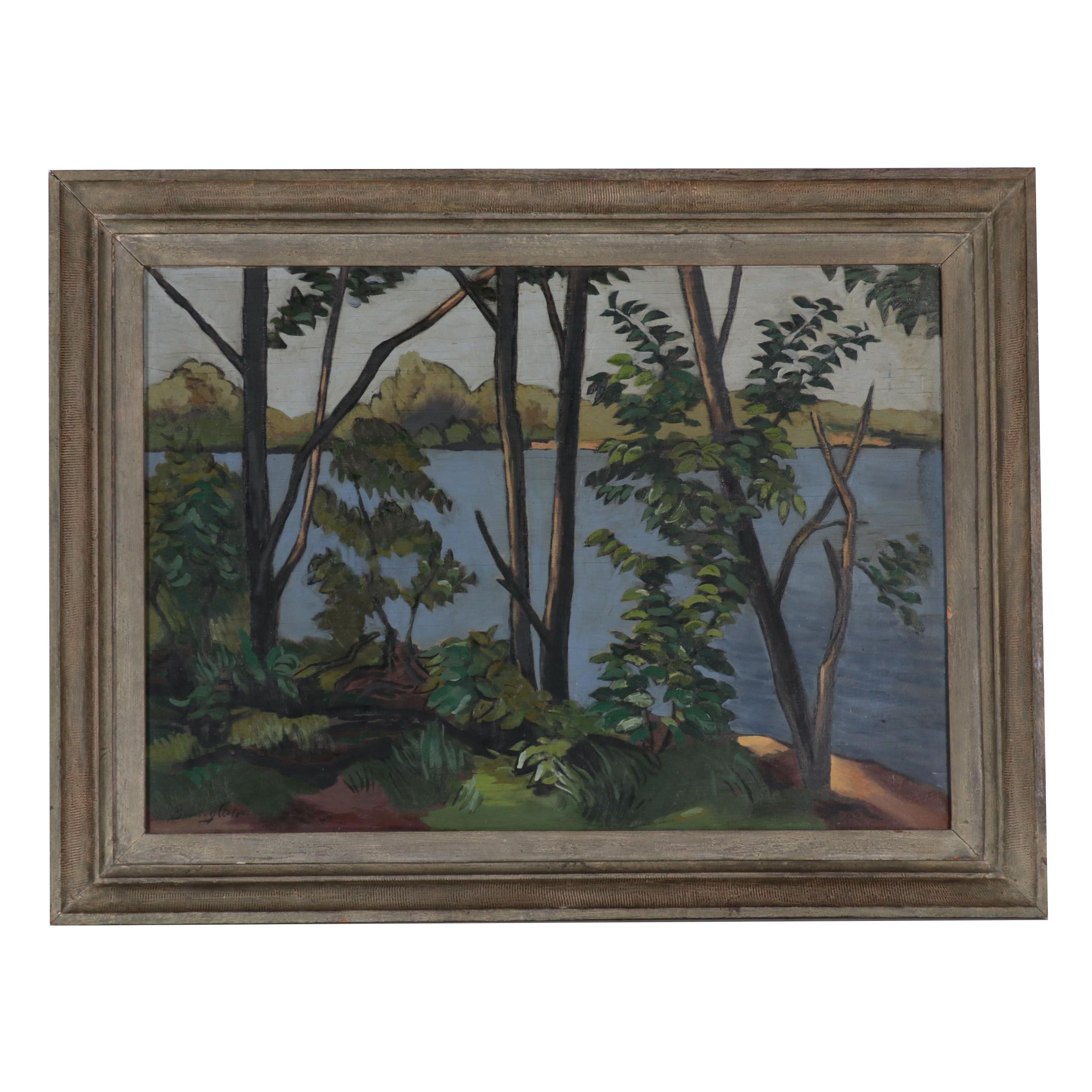 Bunny Colin Oil Painting of Forest and Lake, 1941