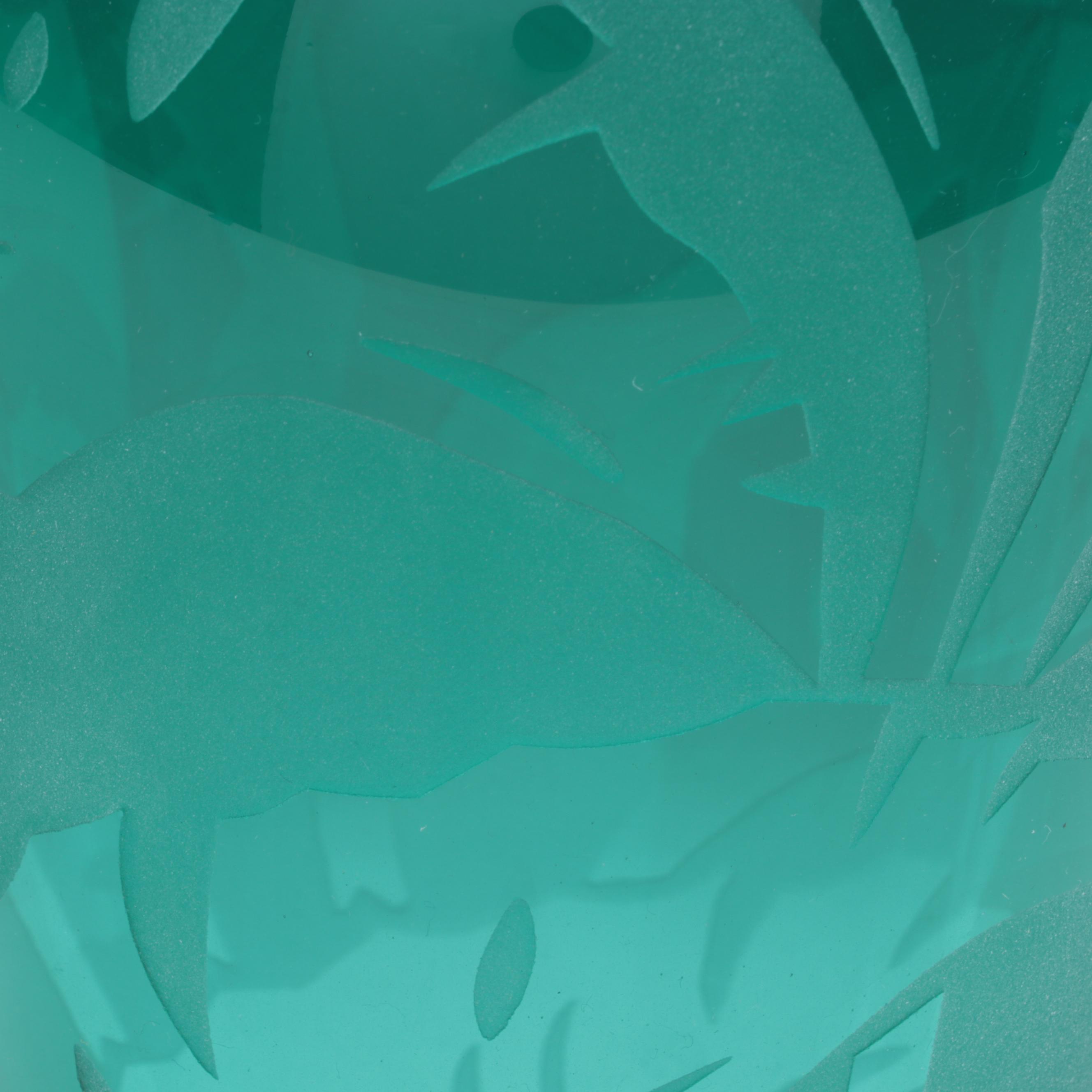 Correia Blown with Sandblasted Foliate Design Aqua Studio Art Glass Vase, 1992