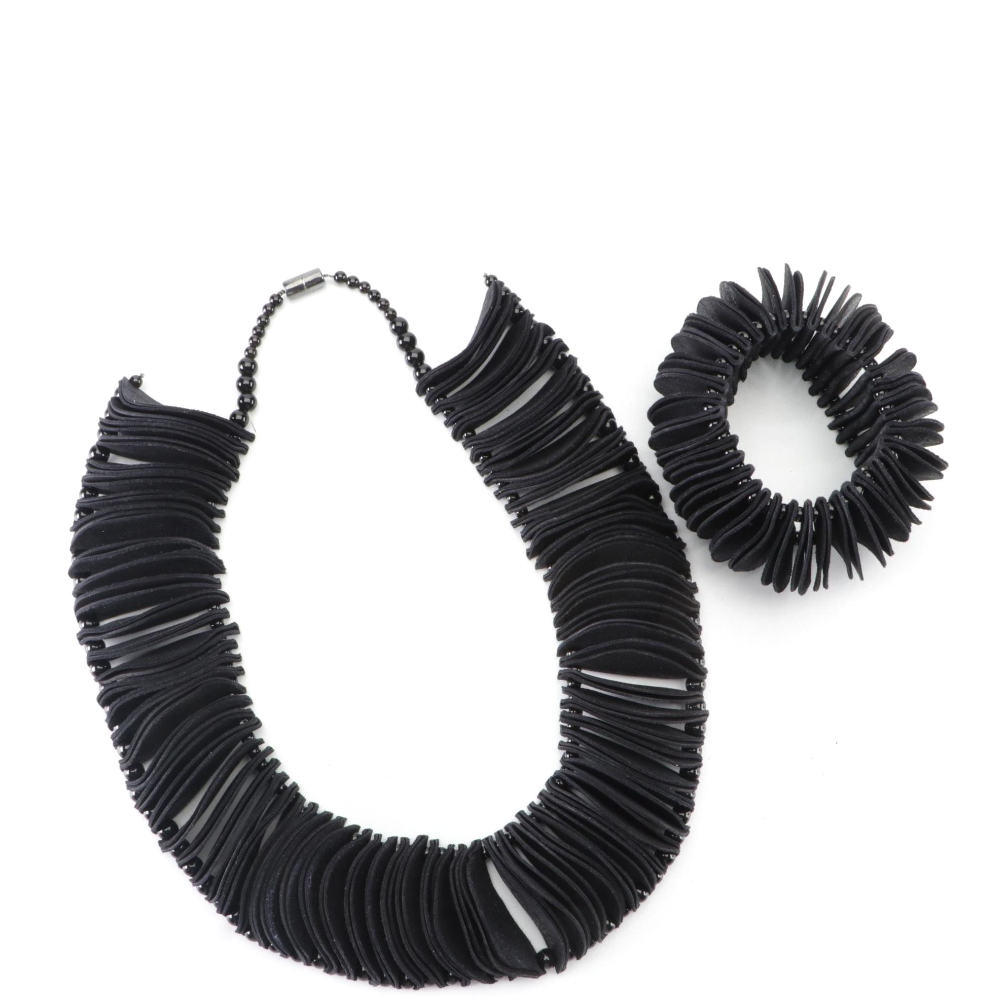 Michele Forest Bijoux Contemporains Necklace and Bracelet in Leather