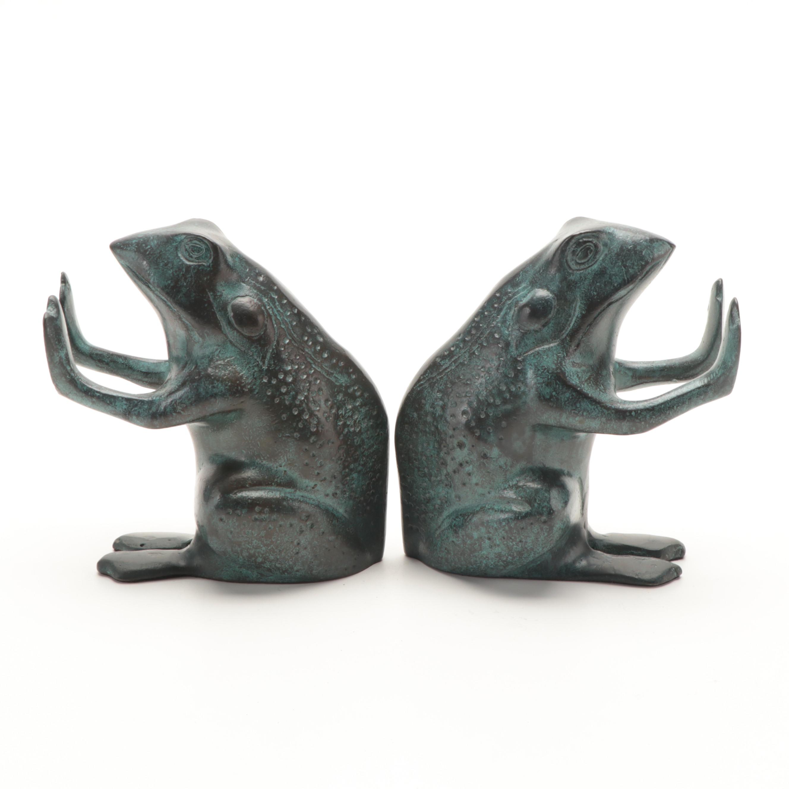Andrea by Sadek Frog Patinated Brass Bookends