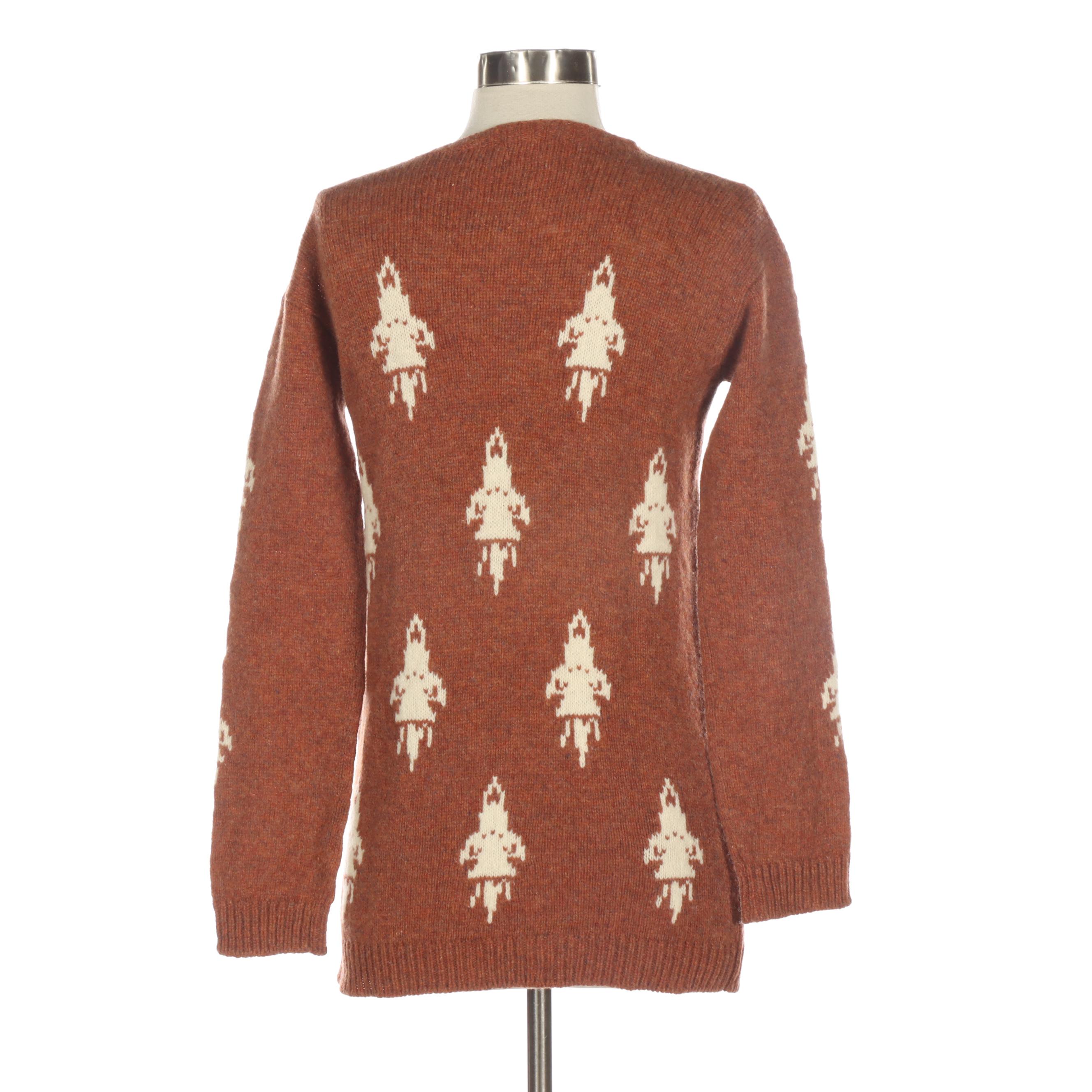 Prada Rocket Crewneck Sweater in Rust Shetland Wool