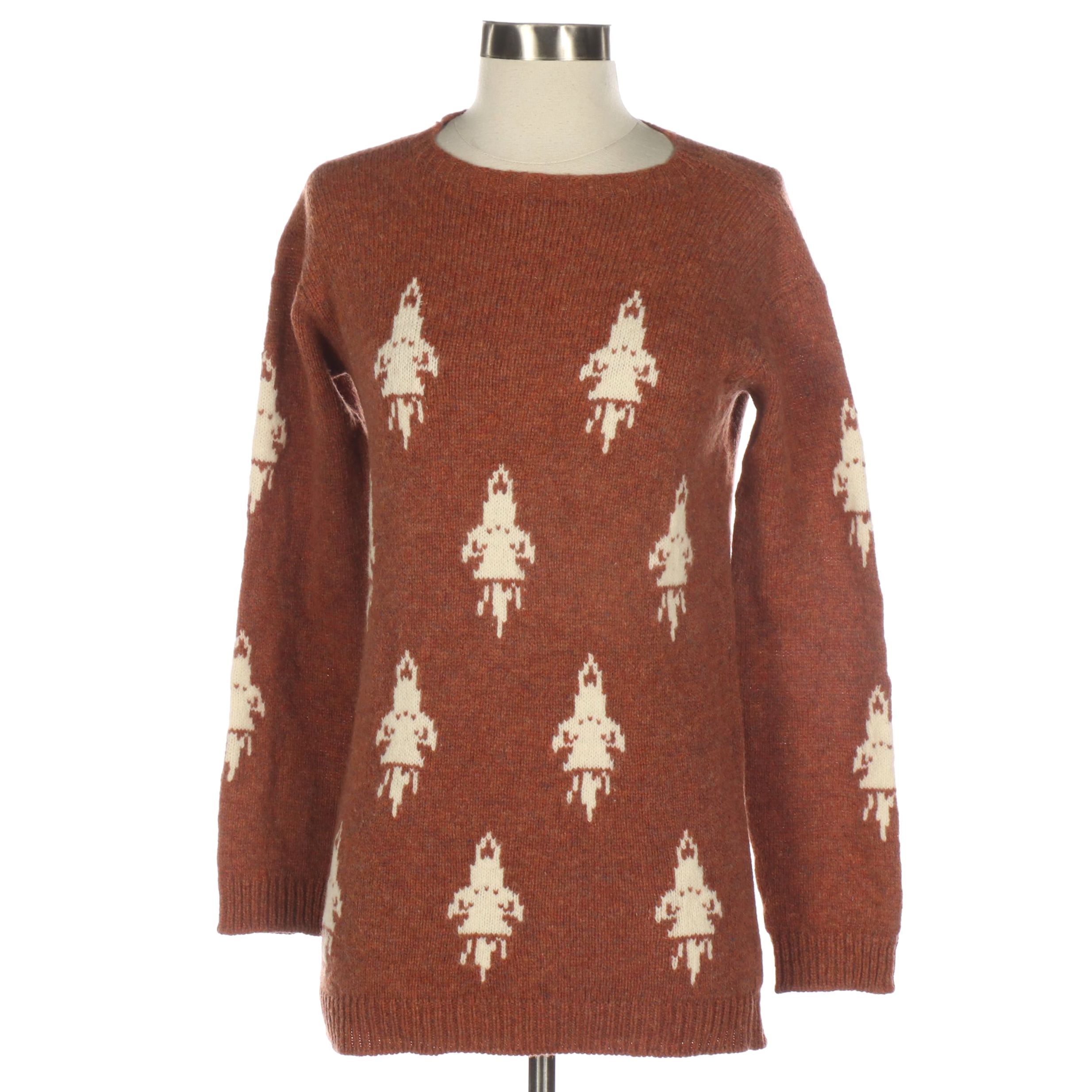 Prada Rocket Crewneck Sweater in Rust Shetland Wool