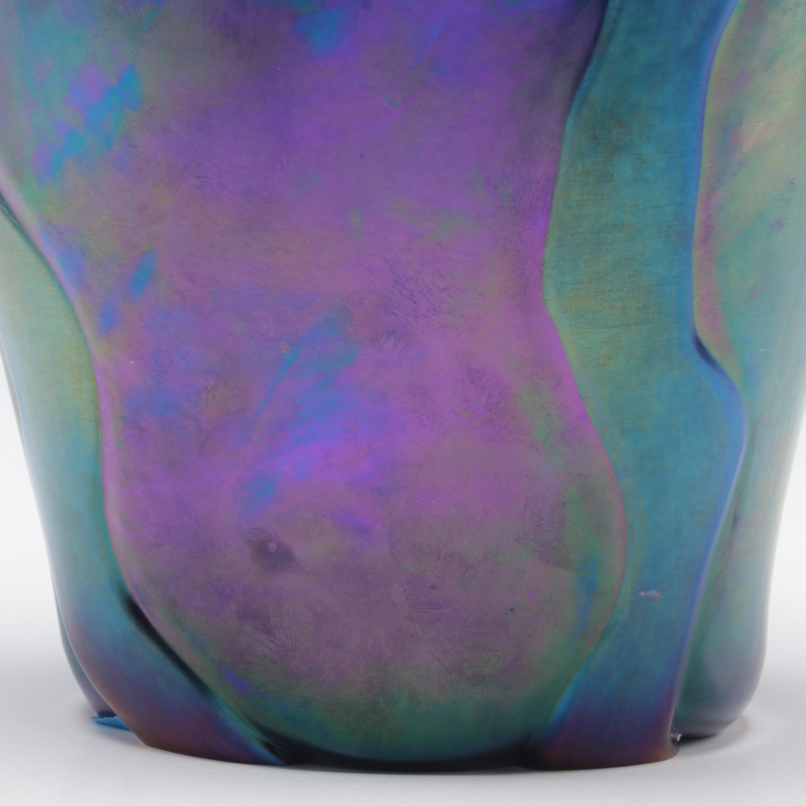 Joseph Morel for Zellique "Hawthorn Tree" Iridescent with Murrine Art Glass Vase