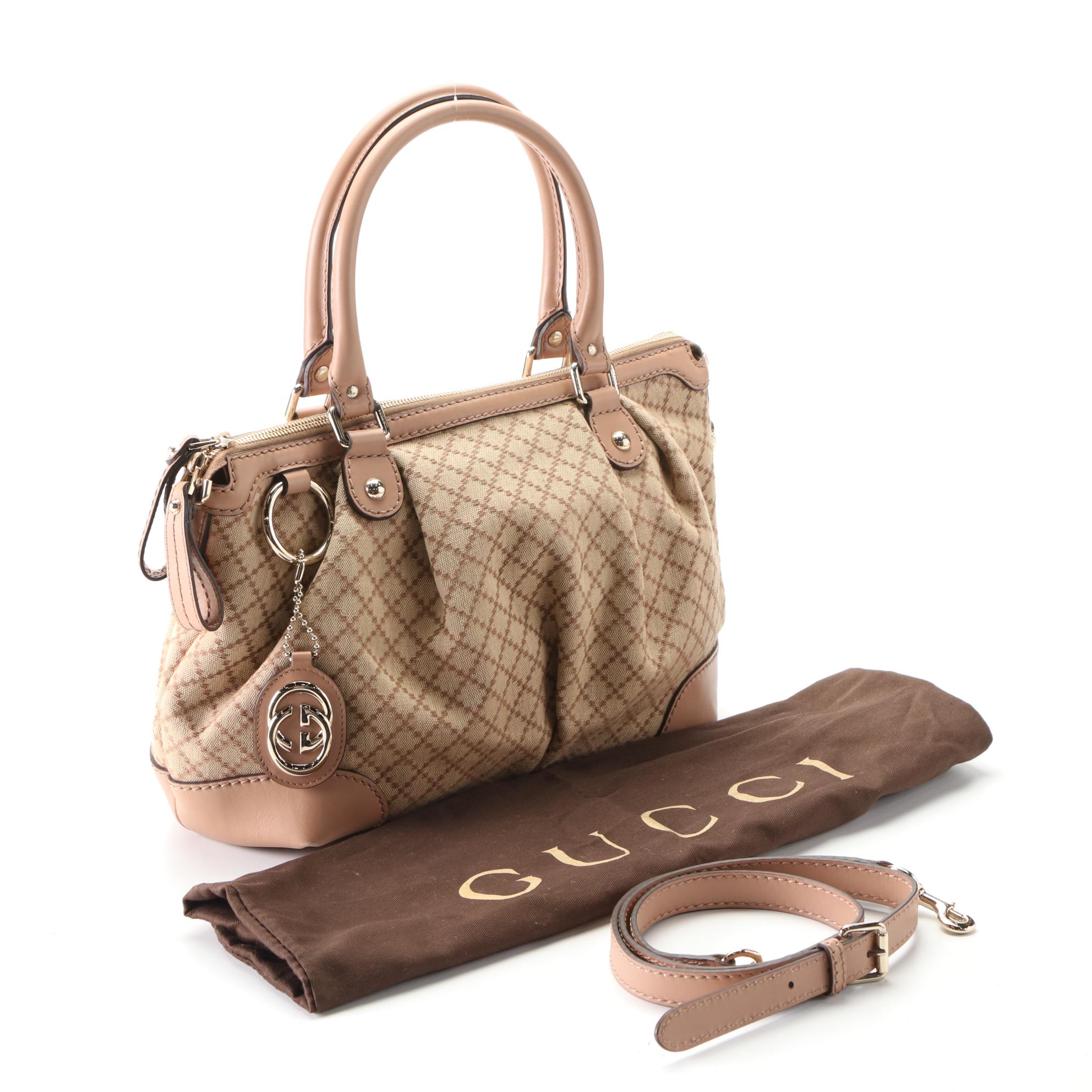 Gucci Medium Sukey Tote in Tan Diamante Jacquard Canvas and Leather