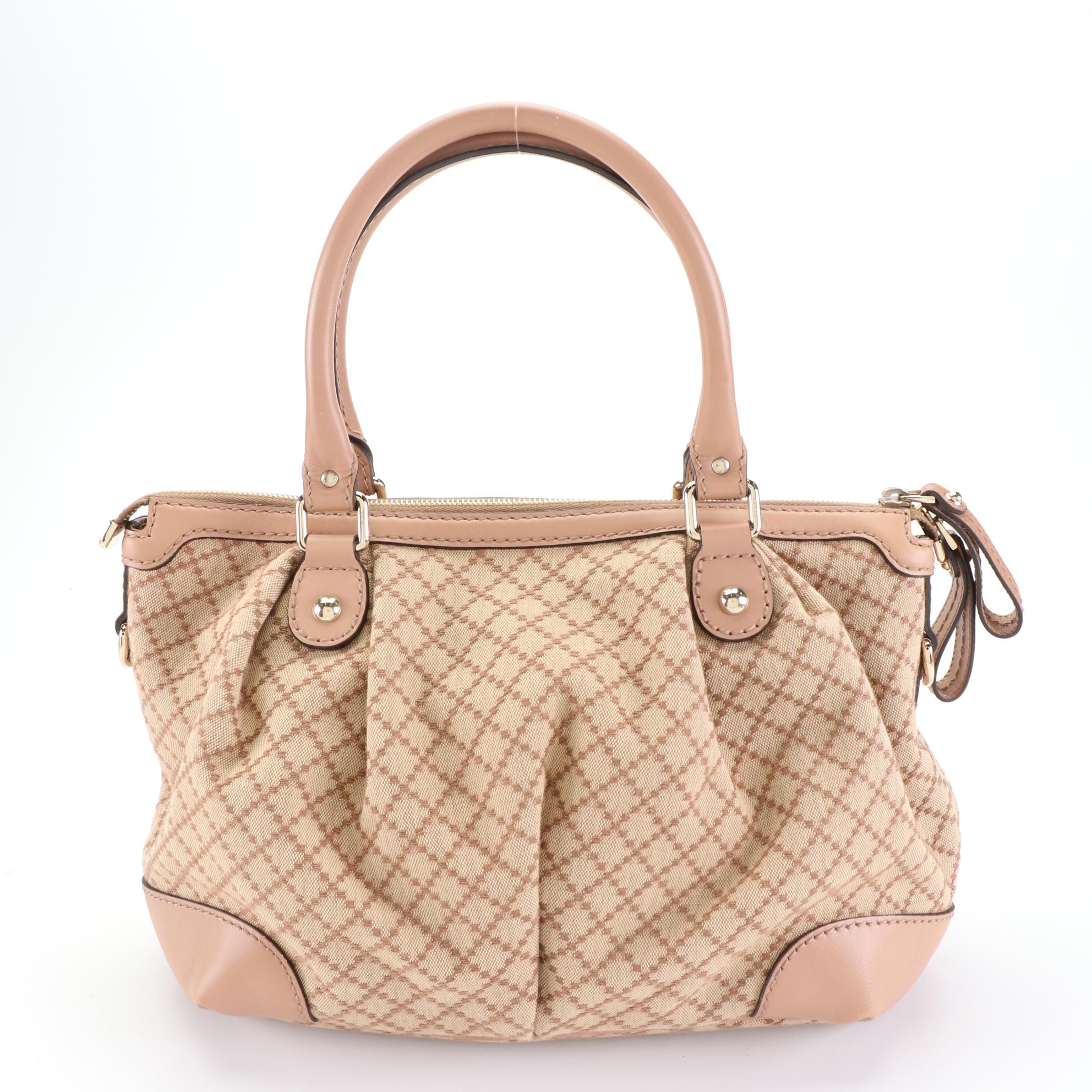 Gucci Medium Sukey Tote in Tan Diamante Jacquard Canvas and Leather