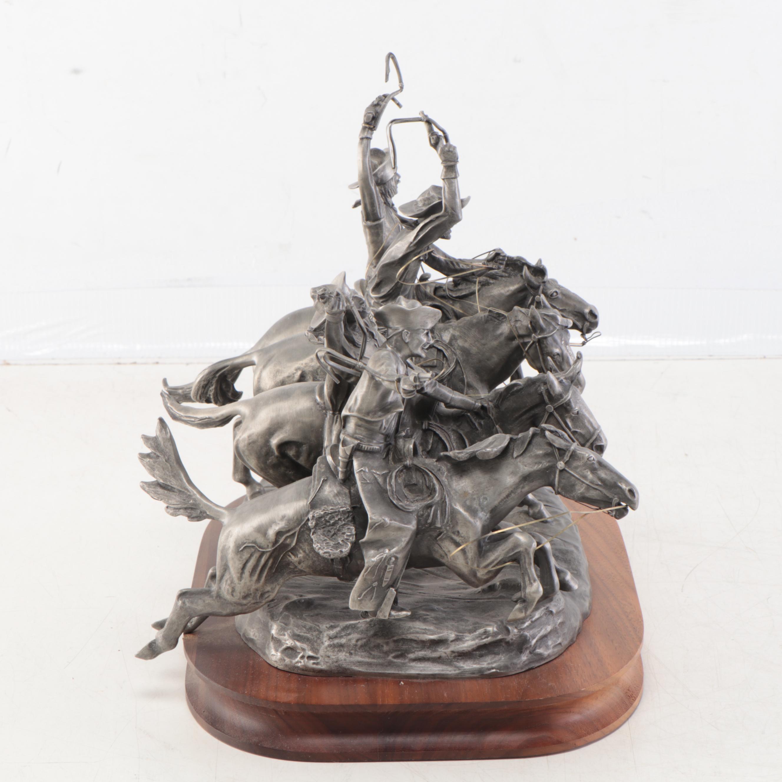 Pewter Sculpture After Frederic Remington "Coming Through the Rye," 1982