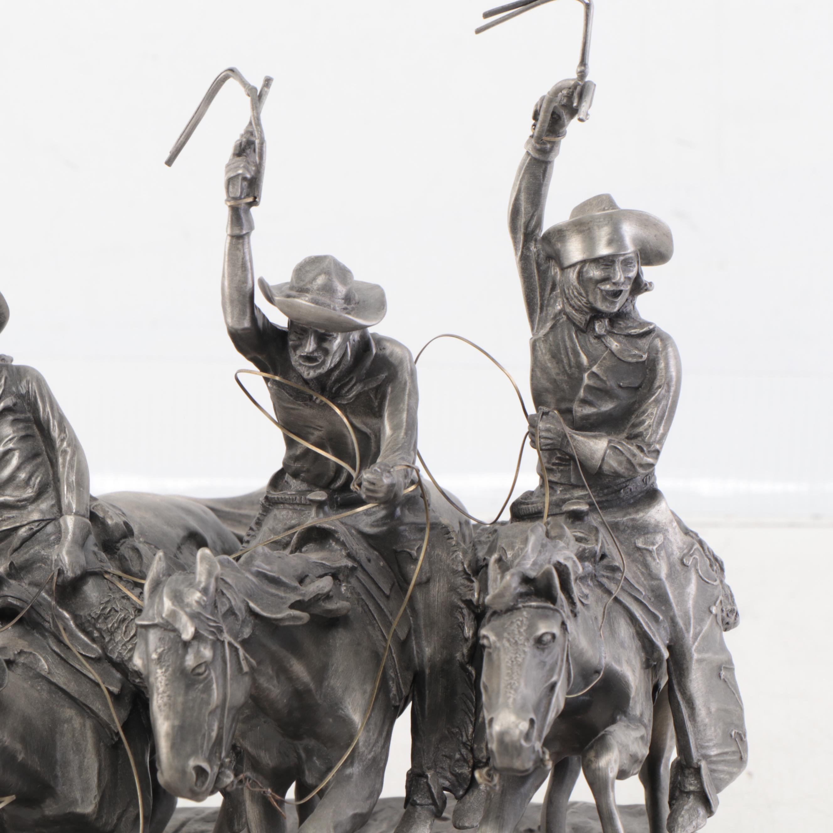 Pewter Sculpture After Frederic Remington "Coming Through the Rye," 1982