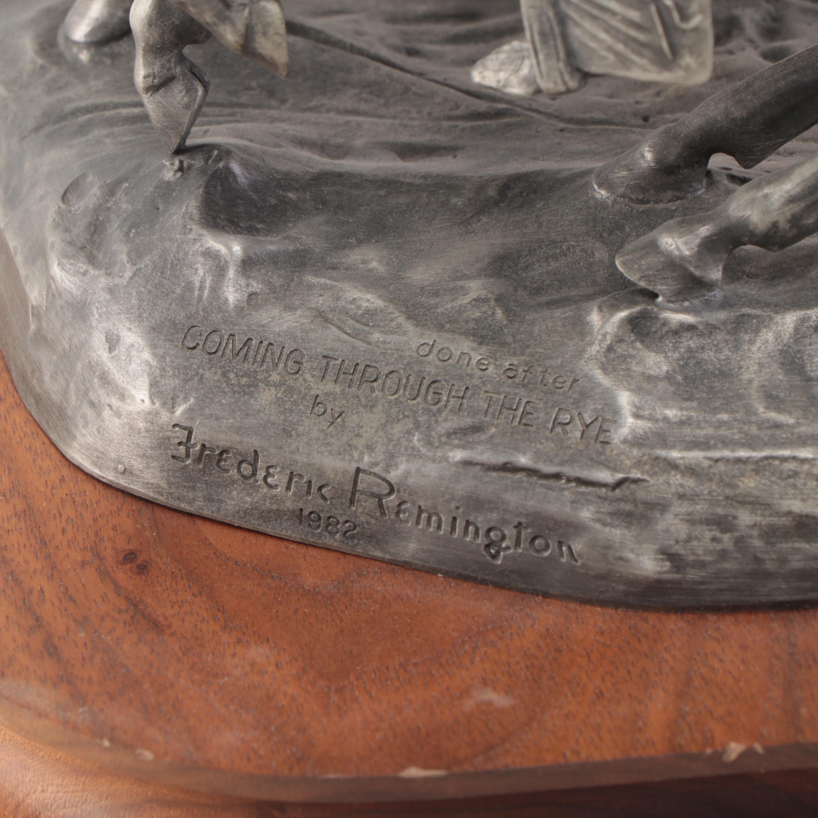 Pewter Sculpture After Frederic Remington "Coming Through the Rye," 1982