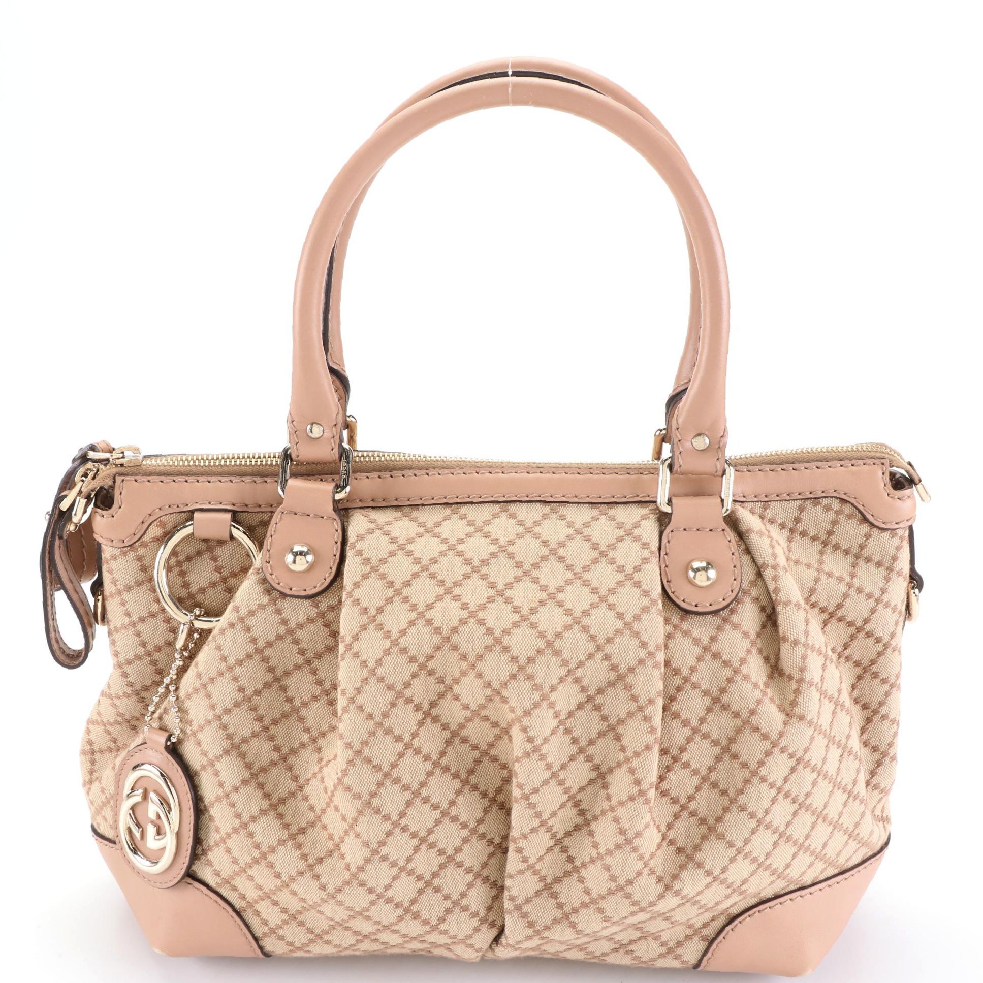 Gucci Medium Sukey Tote in Tan Diamante Jacquard Canvas and Leather