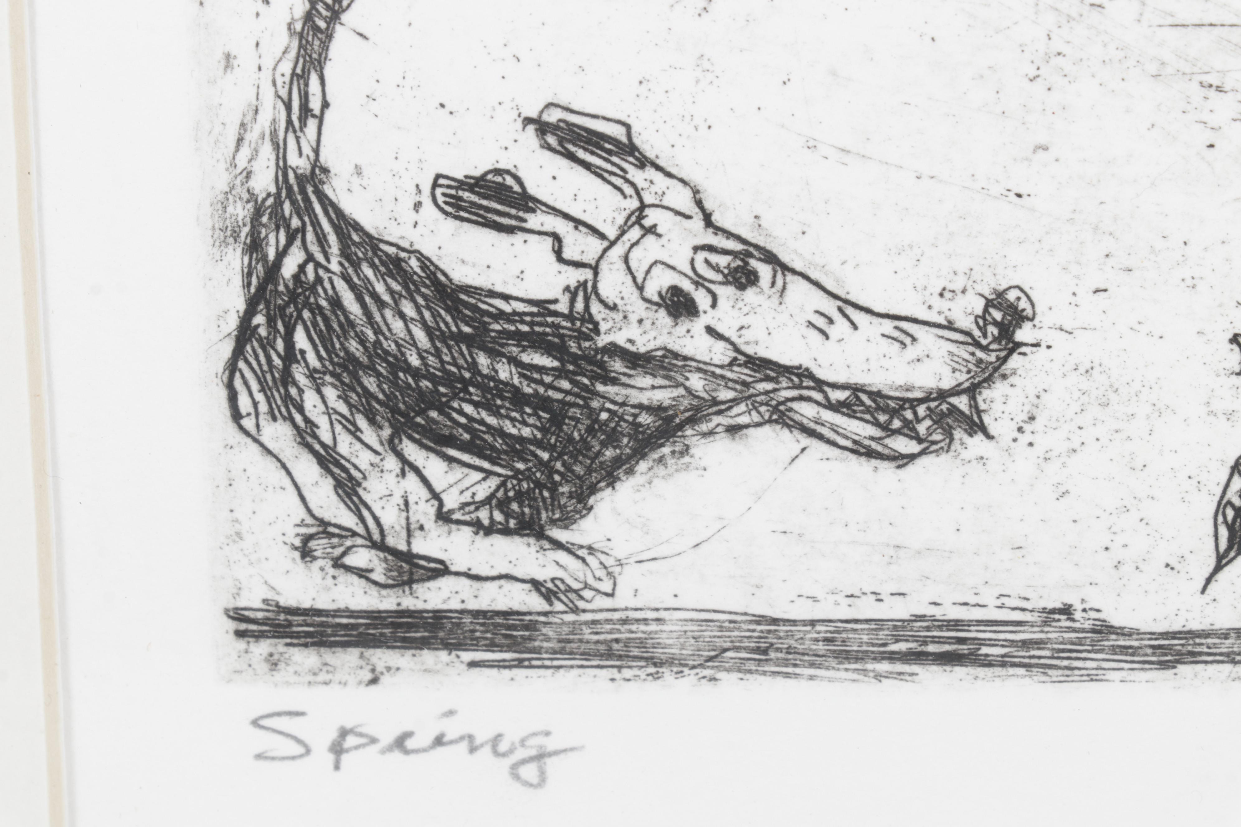 Sidney Chafetz Caricature Etching "Spring," Mid-Late 20th Century
