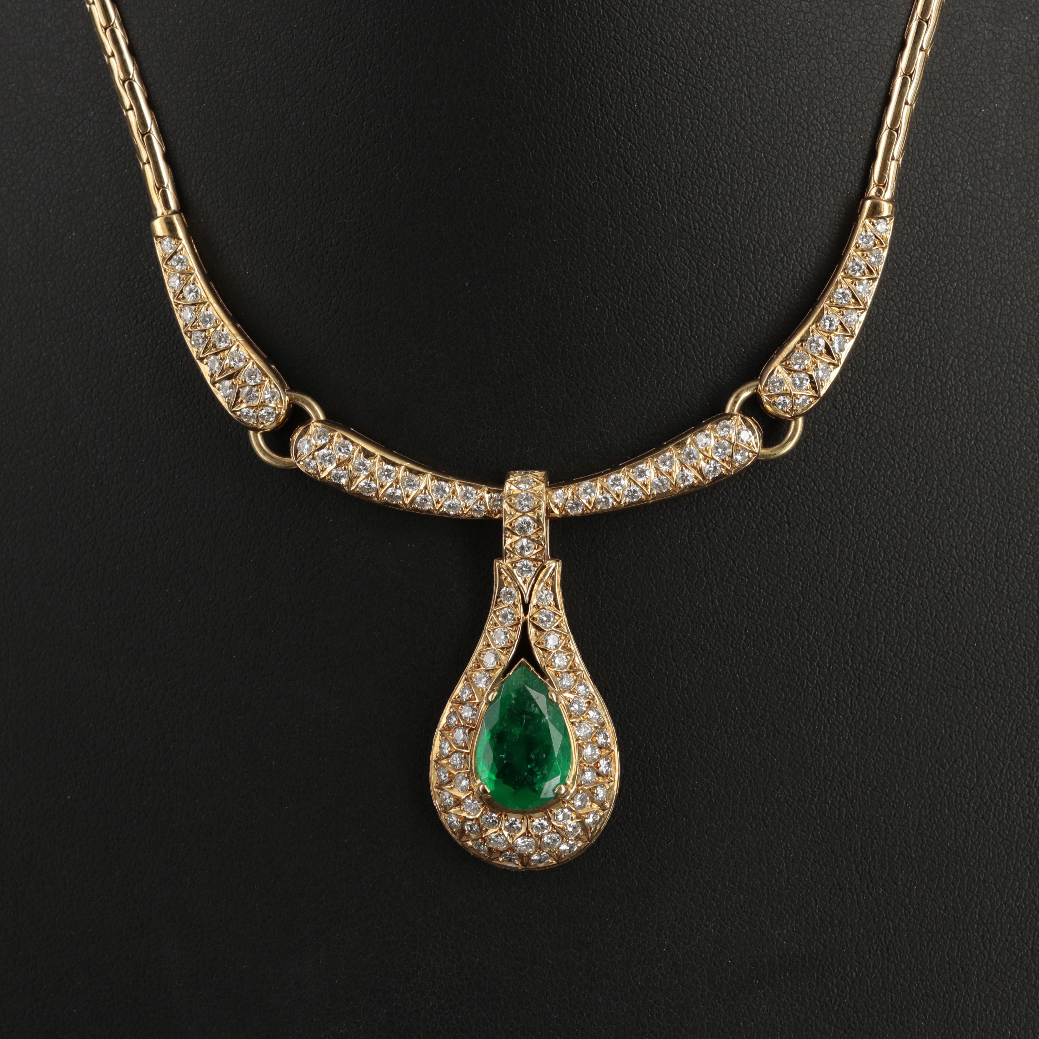 18K 2.69 CT Emerald and 1.75 CTW Diamond Necklace