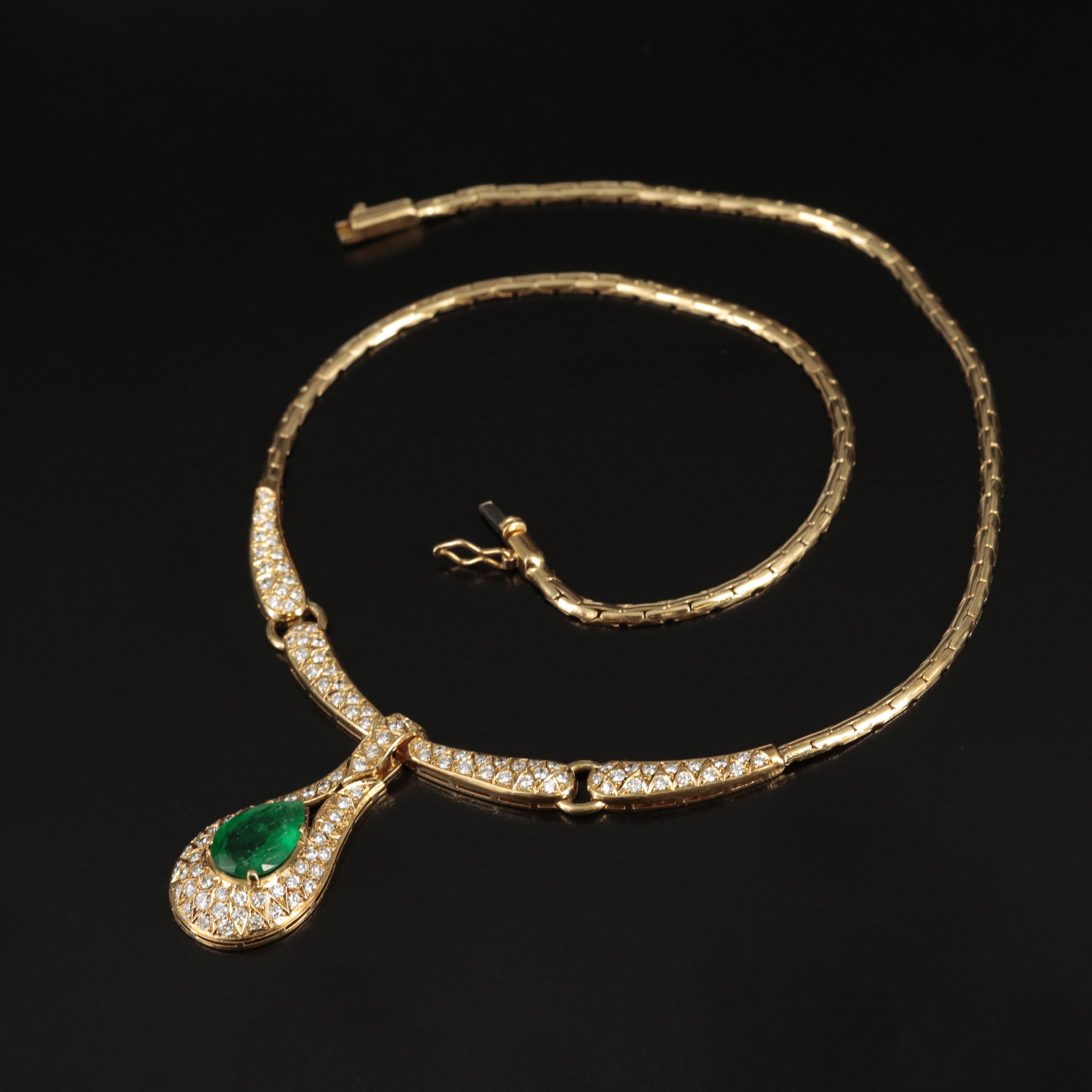 18K 2.69 CT Emerald and 1.75 CTW Diamond Necklace