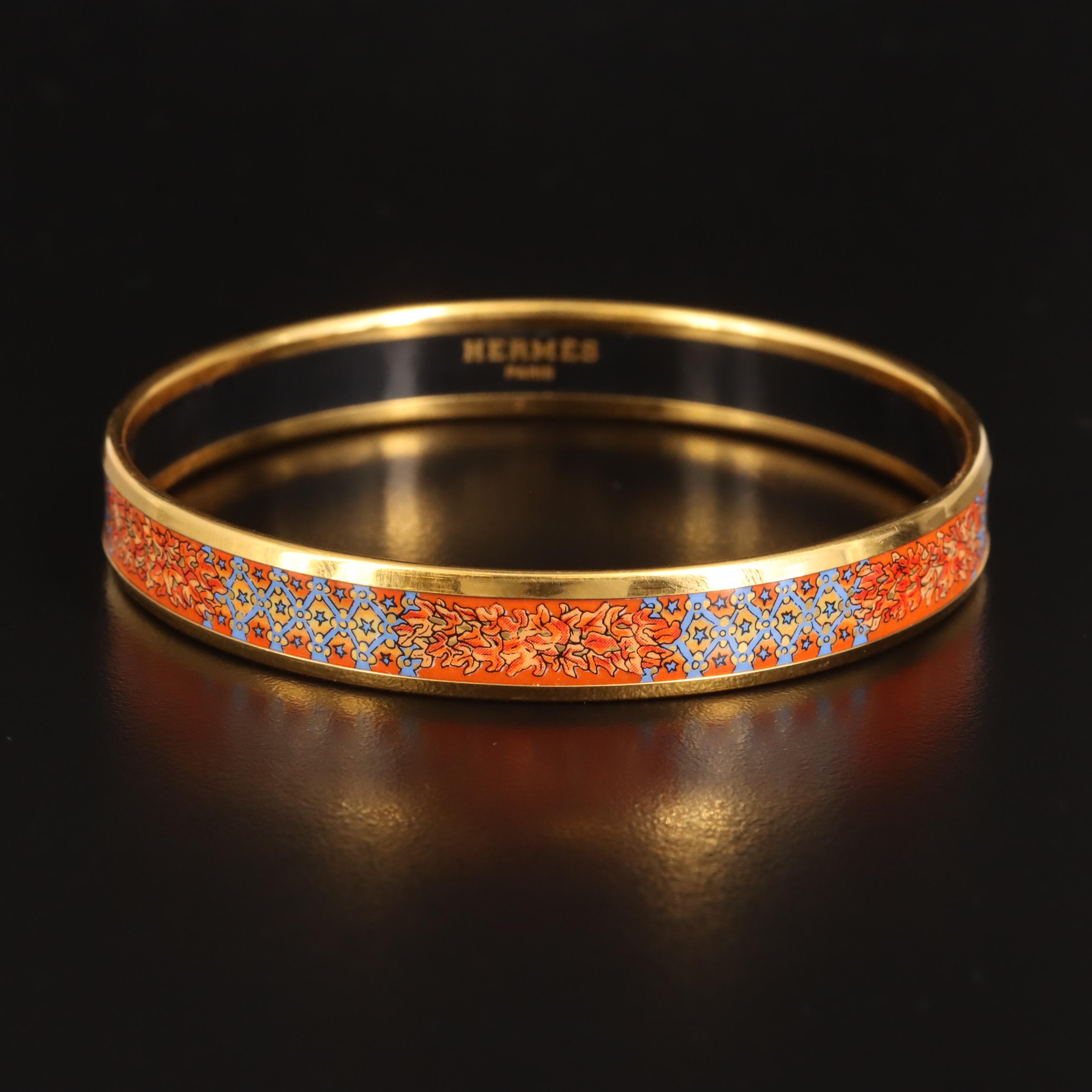 Hermès Orange and Blue Narrow Enamel Bangle