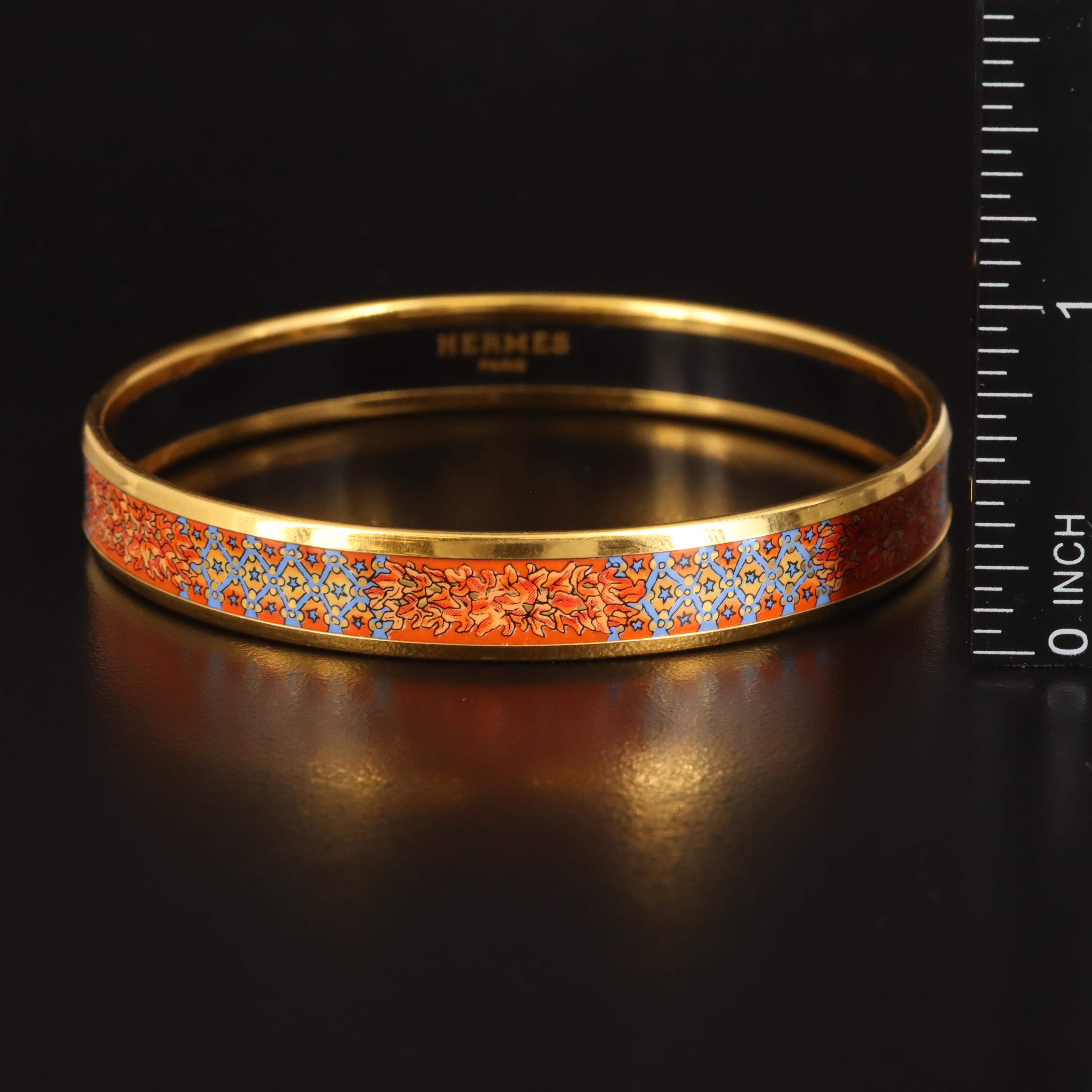 Hermès Orange and Blue Narrow Enamel Bangle
