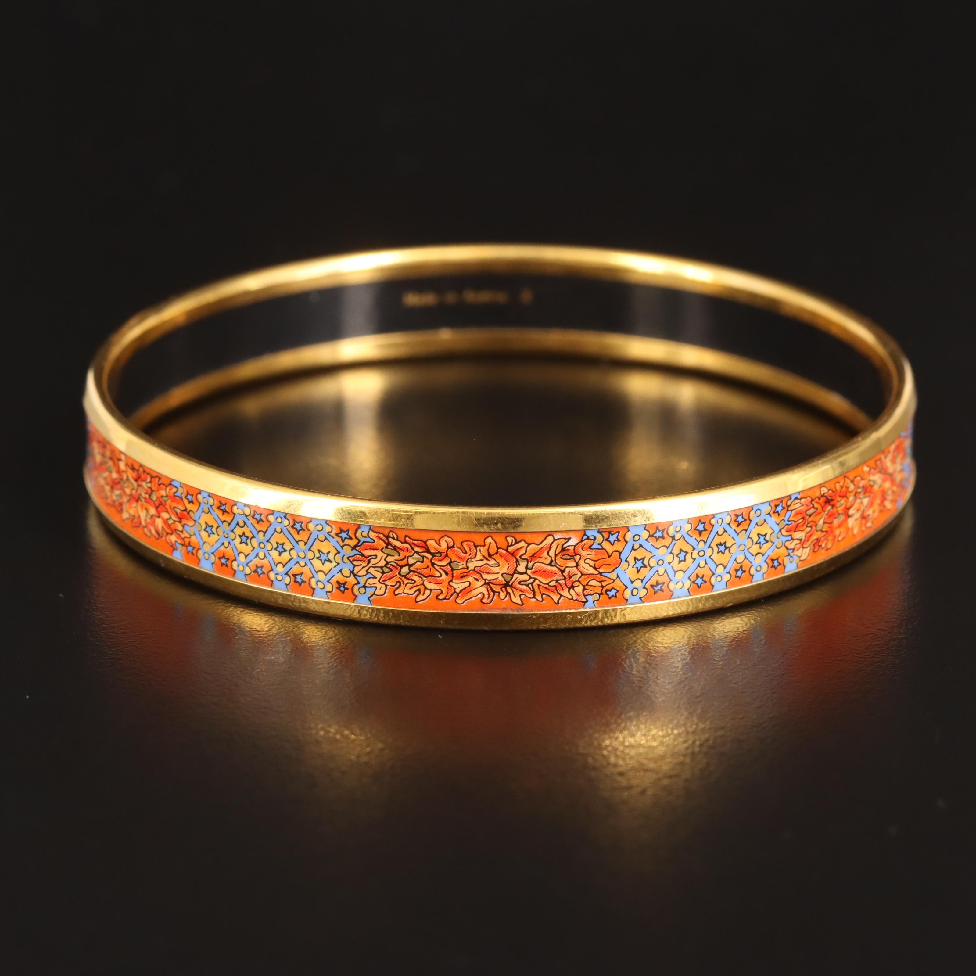 Hermès Orange and Blue Narrow Enamel Bangle