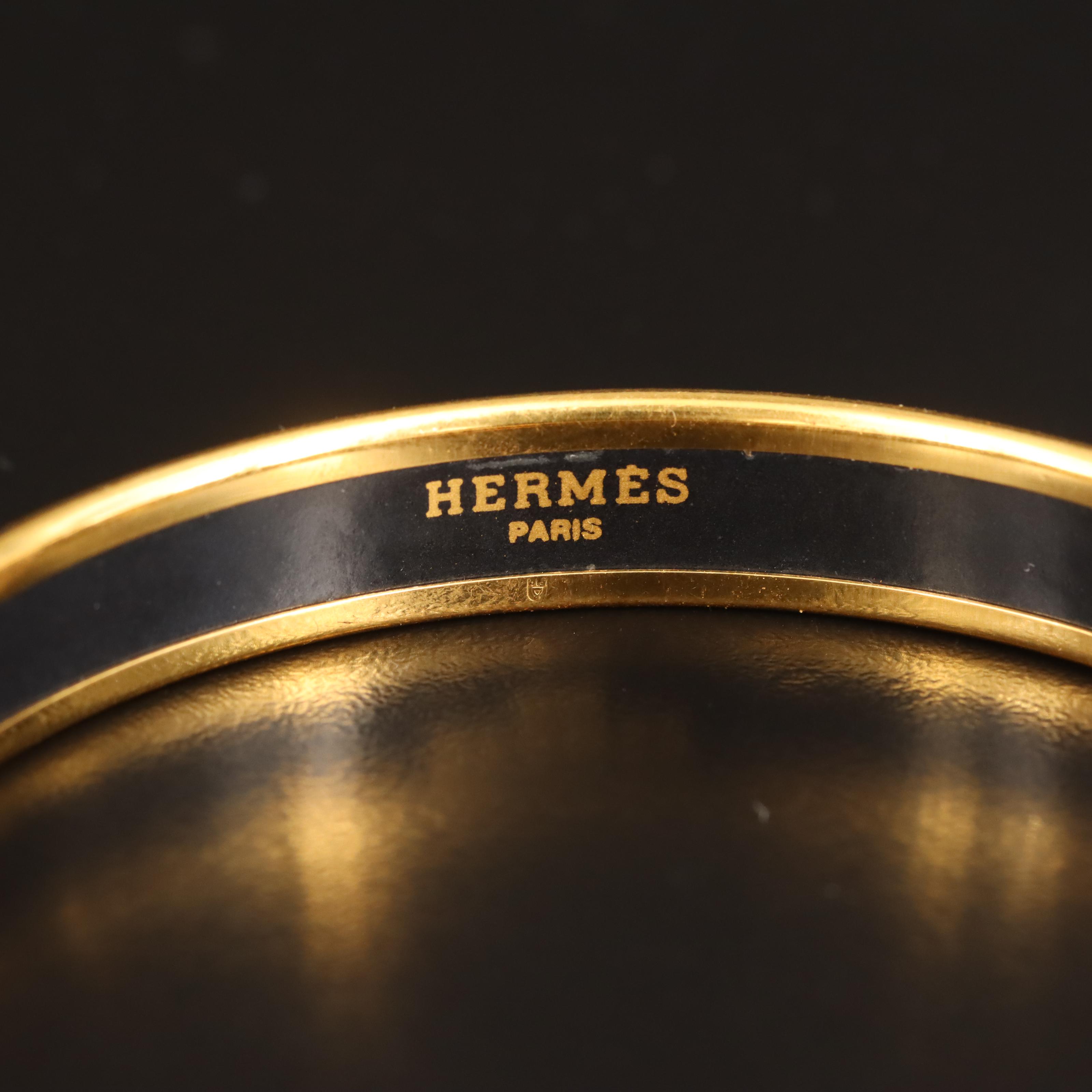 Hermès Orange and Blue Narrow Enamel Bangle