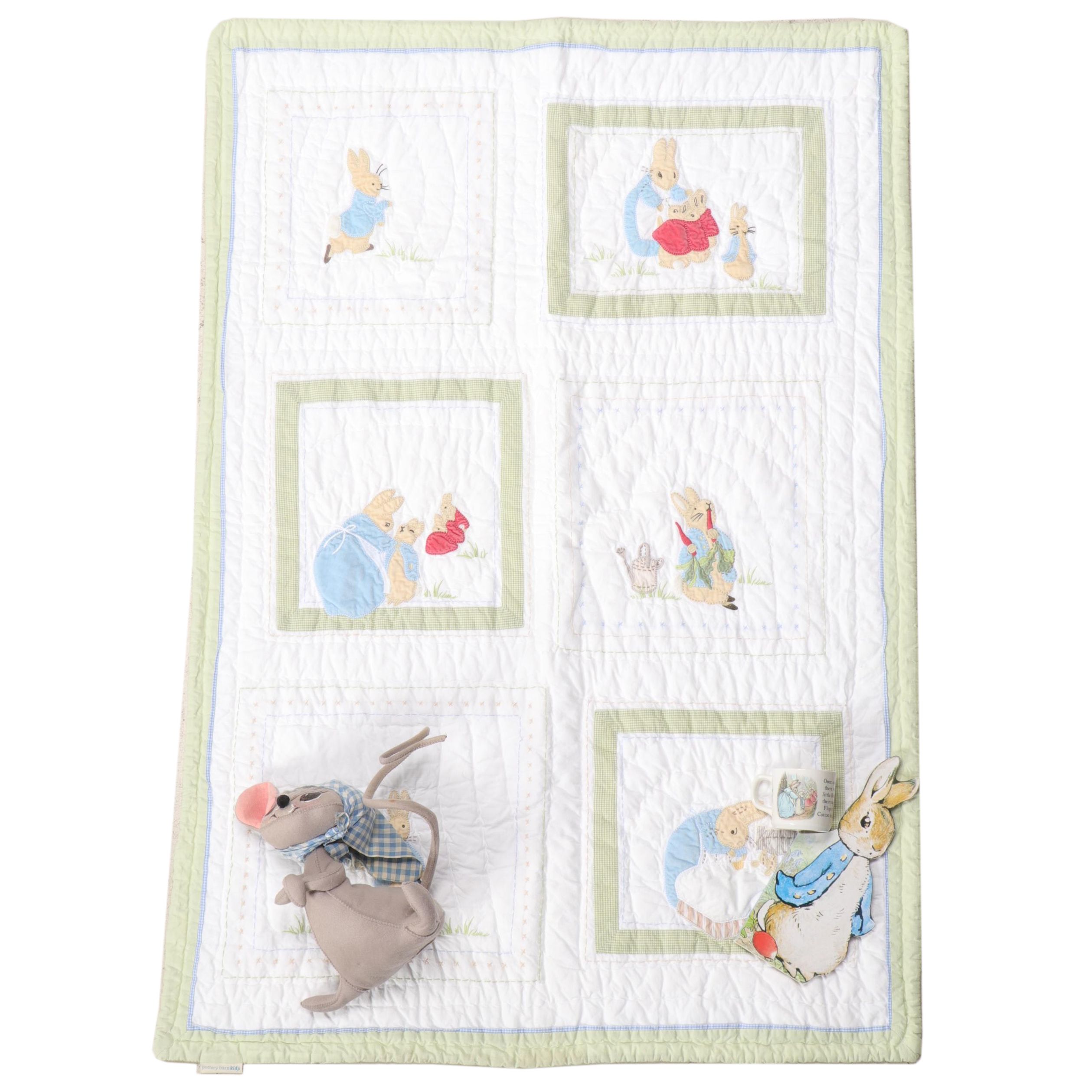 Pottery Barn Kids Peter Rabbit Crib Quilt with Peter Rabbit Book and More