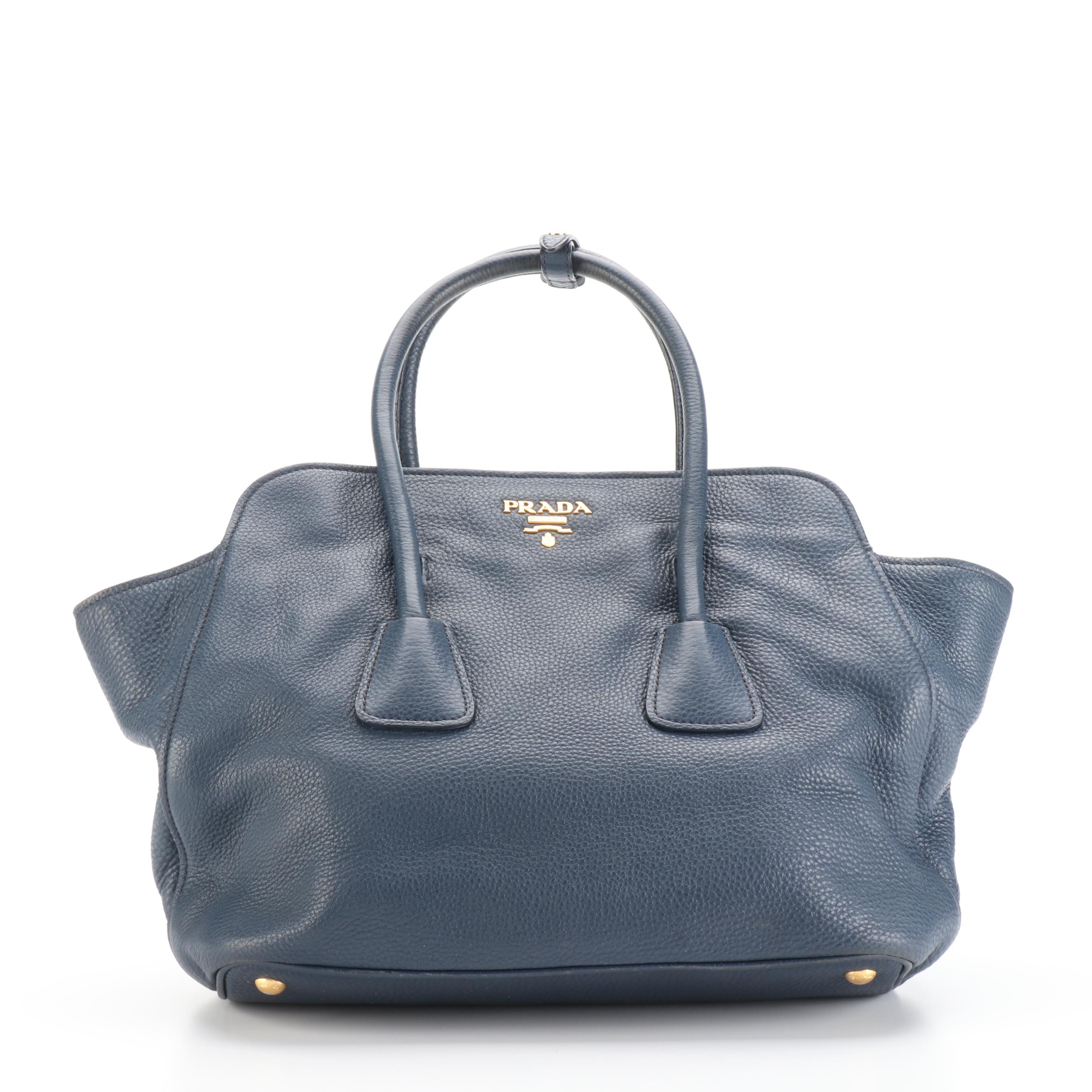 Prada Navy  Leather Two-Way Tote