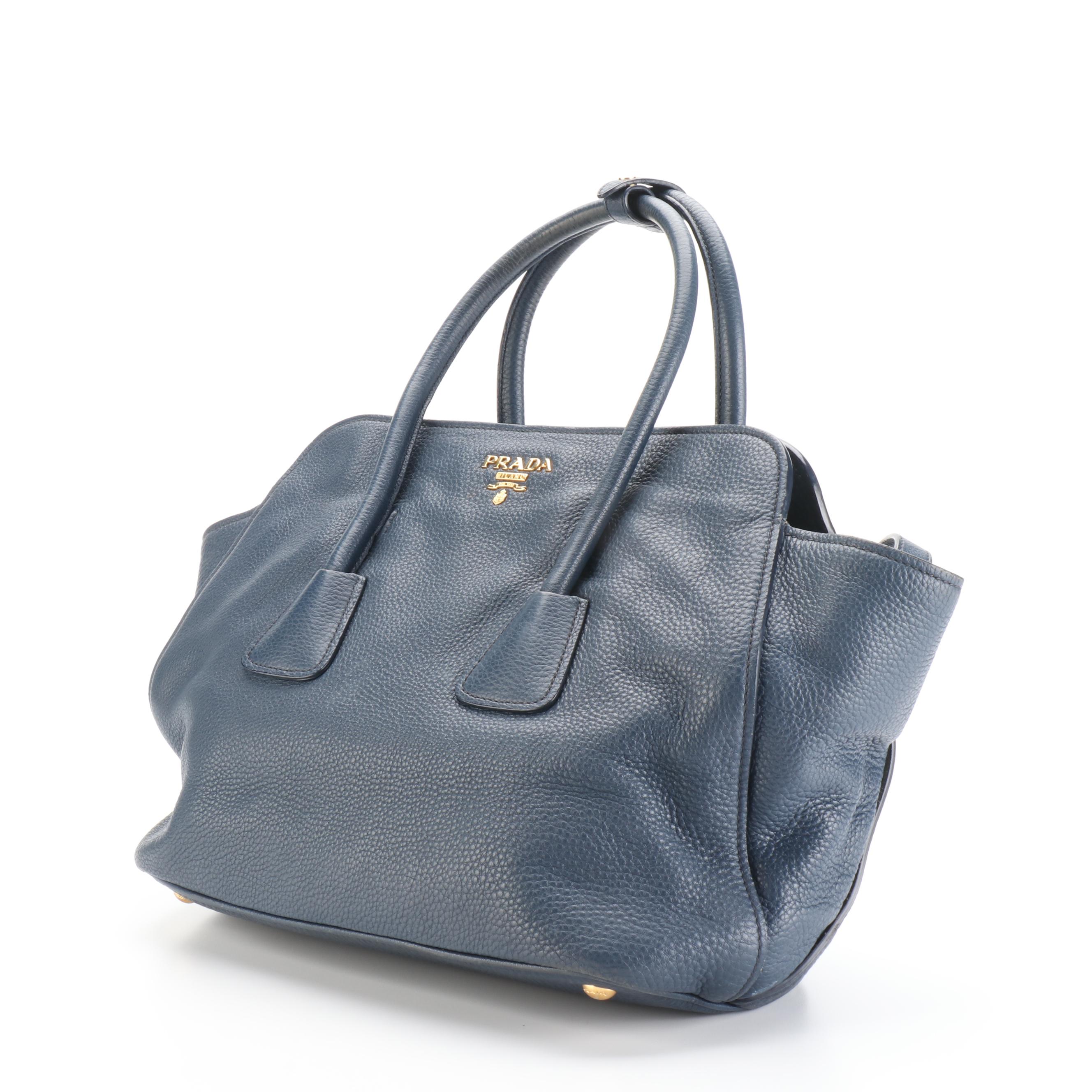 Prada Navy  Leather Two-Way Tote