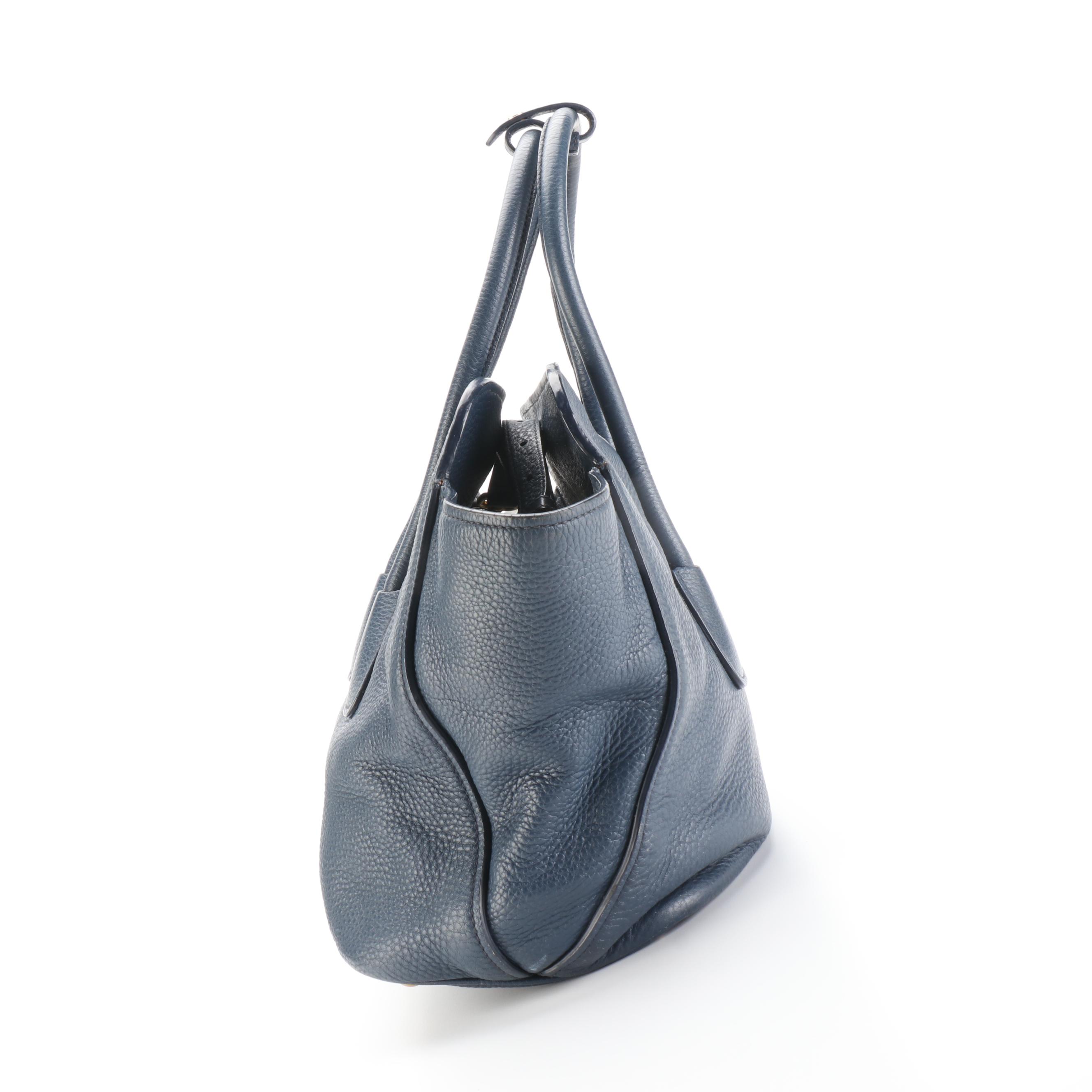 Prada Navy  Leather Two-Way Tote
