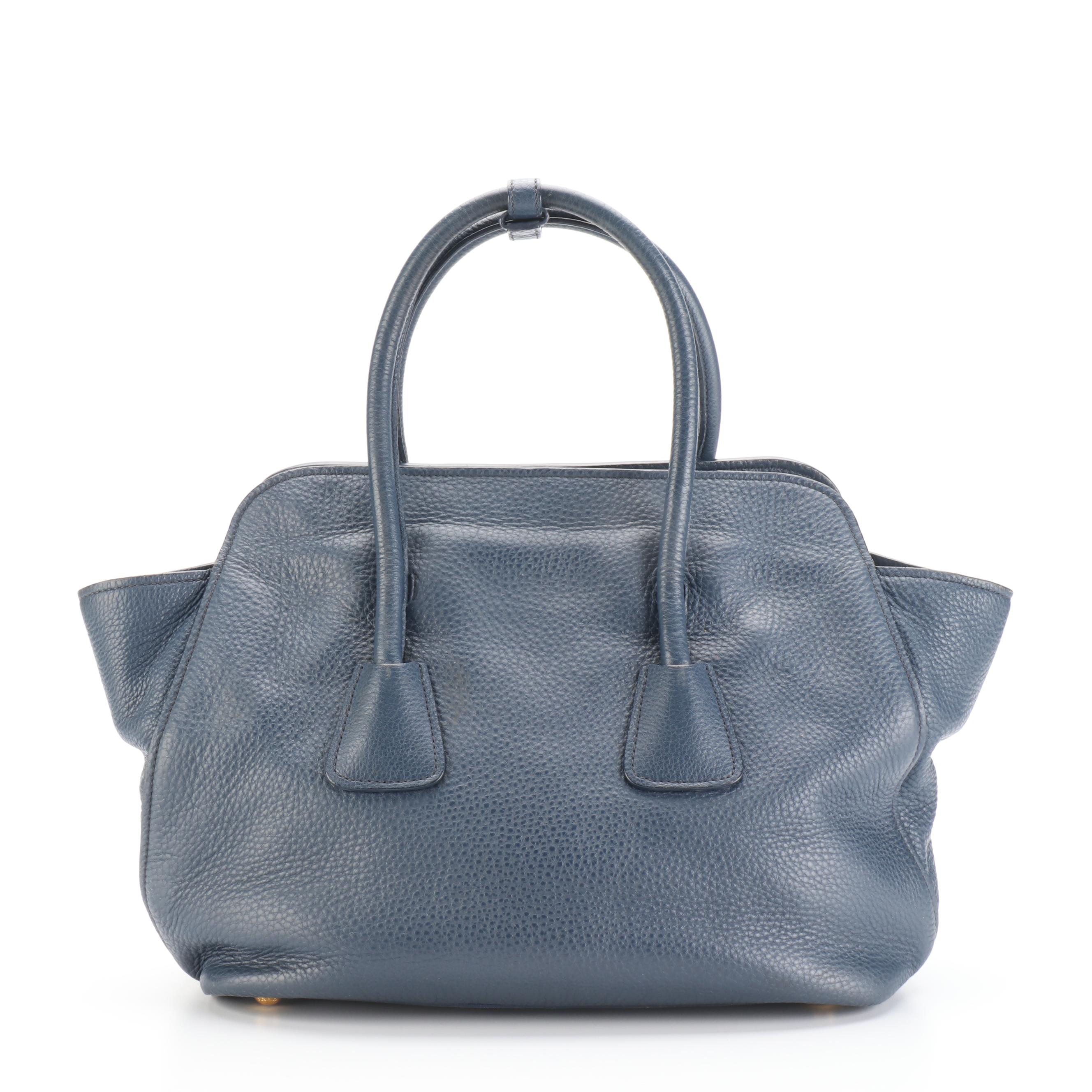 Prada Navy  Leather Two-Way Tote
