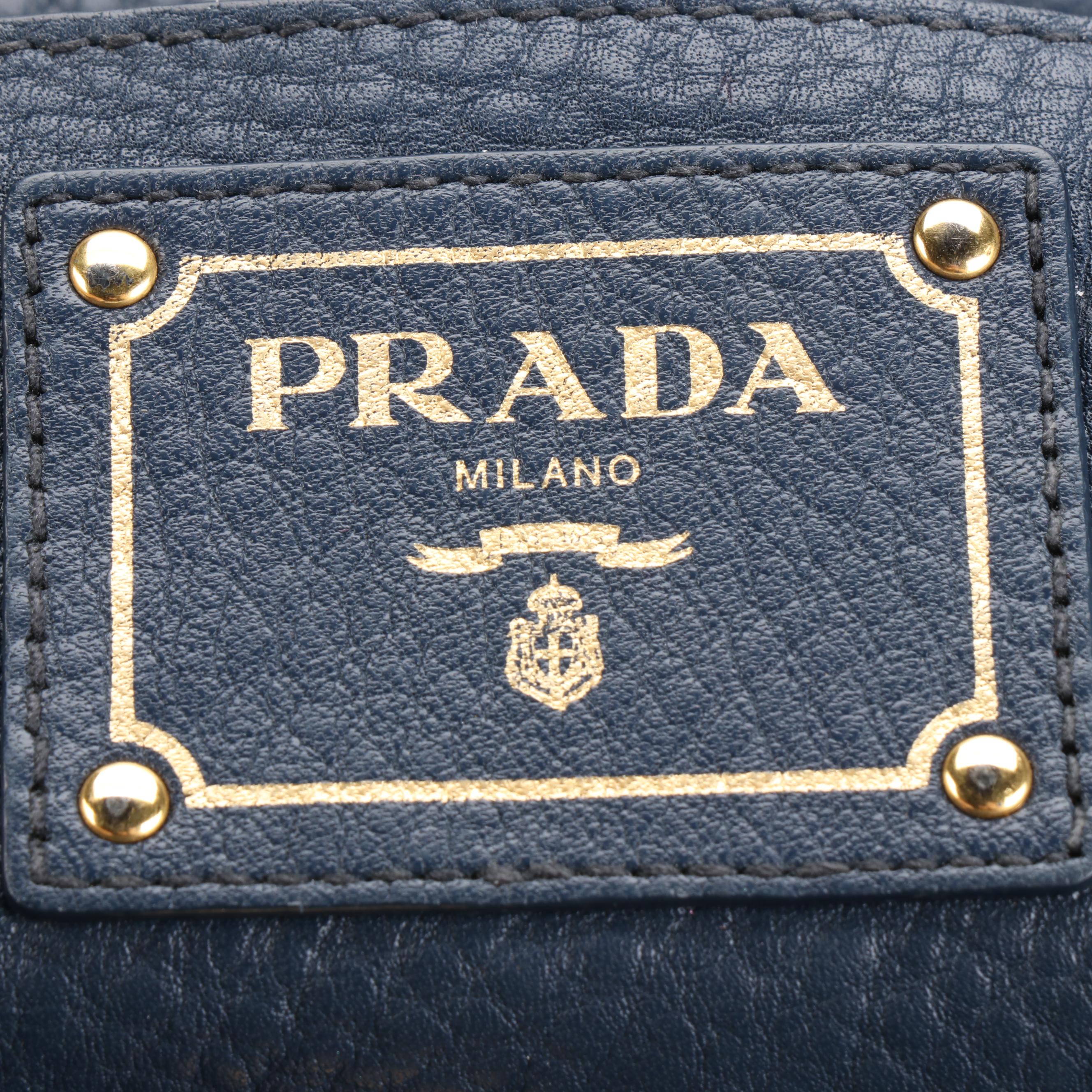 Prada Navy  Leather Two-Way Tote