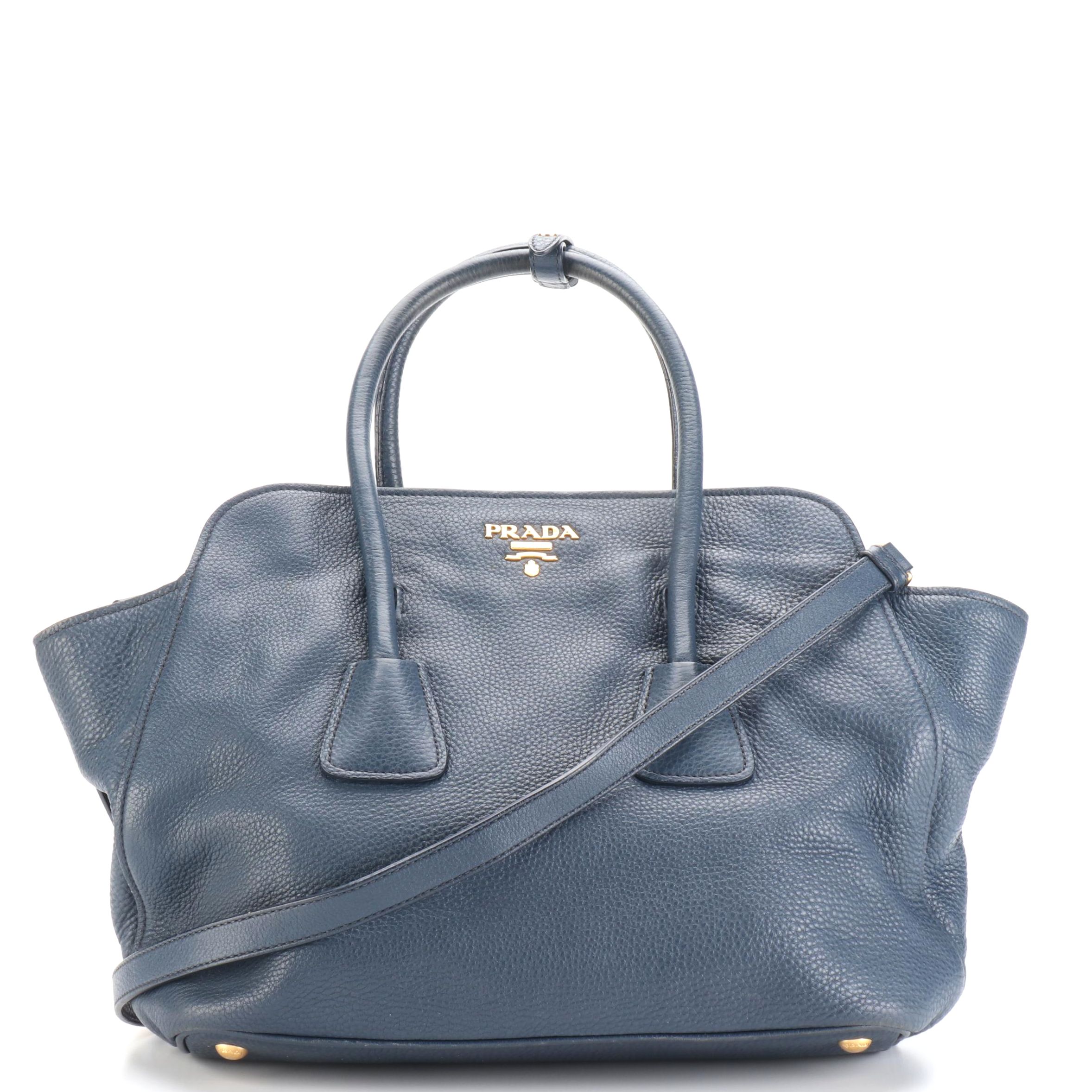 Prada Navy  Leather Two-Way Tote