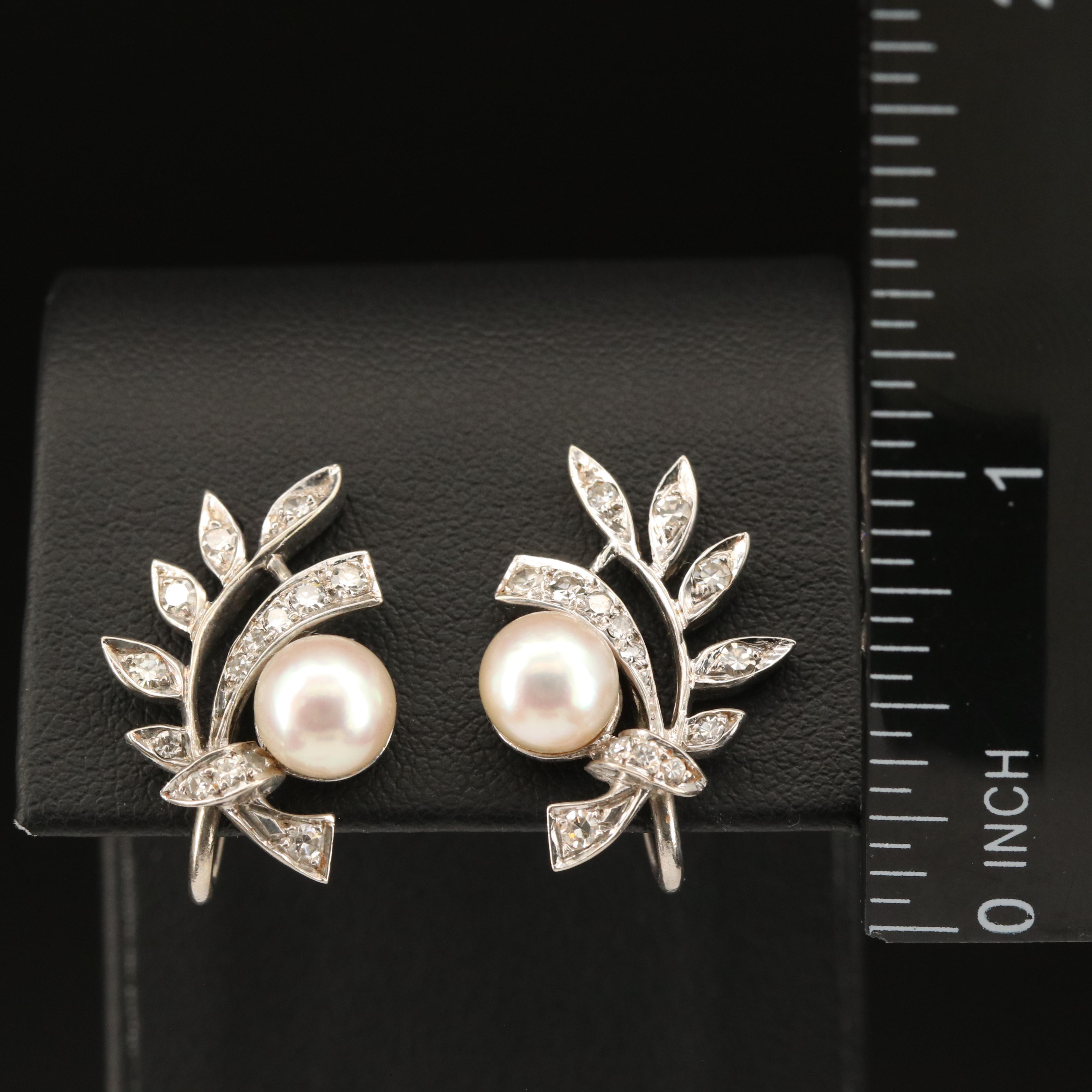 Vintage 14K Pearl and Diamond Earrings